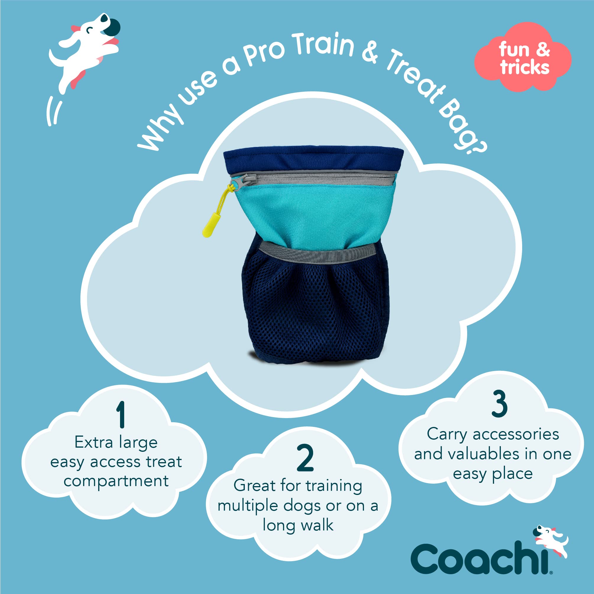 The Company of Animals Coachi Pro Train & Treat Bag - X-Large, Nylon, Navy & Light Blue, Zipped Pocket, Magnetic Closure, Model 41322A