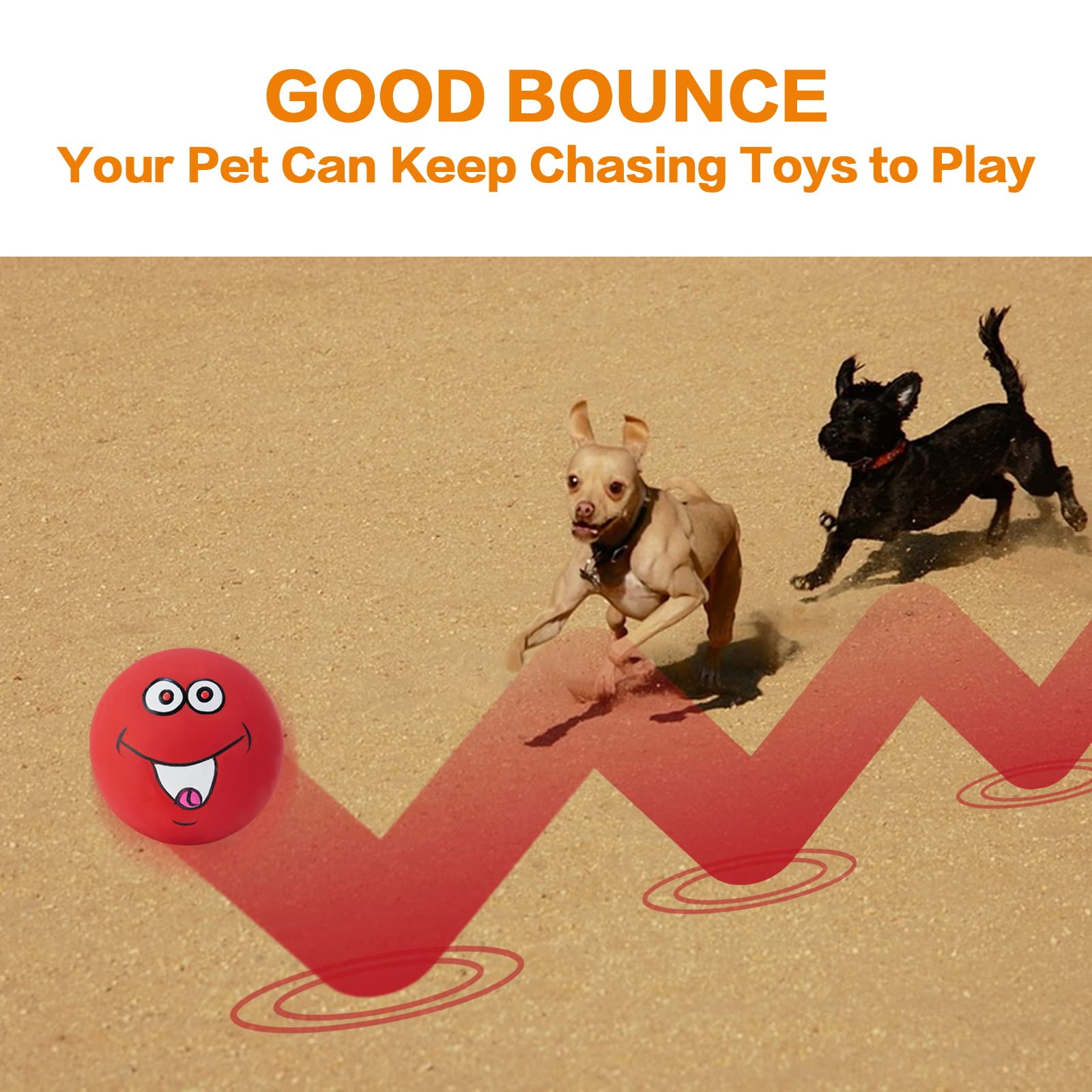 Coricorsu Squeaky Dog Toys Chewing Durable Teething Latex Rubber Soft Interactive Fetch Play Dog Balls With Funny Smile Face For