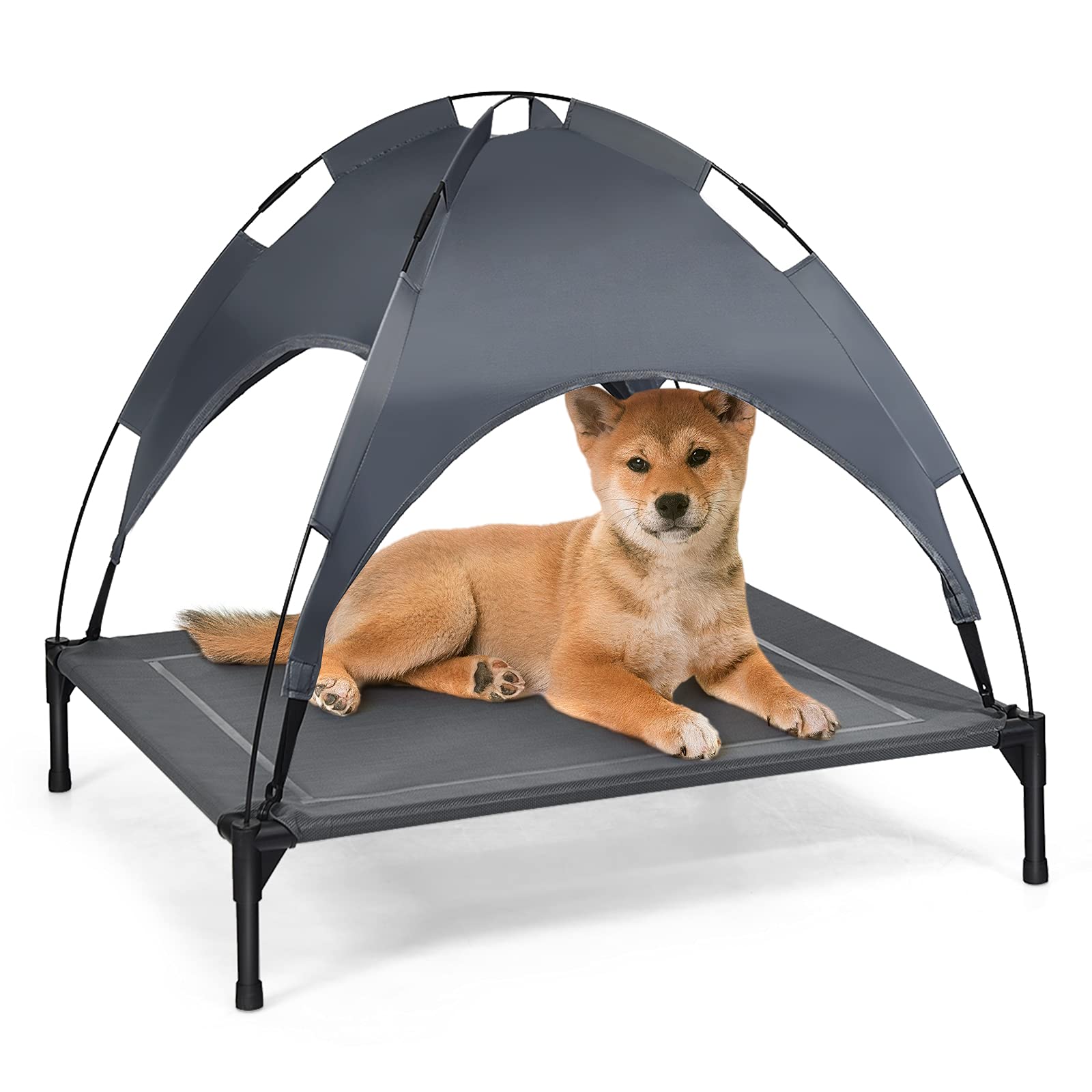 Giantex Elevated Dog Bed With Removable Canopy, Portable Raised Pet Cot Cooling Dog Bed For Camping Beach Lawn, Keep Dogs Cats C