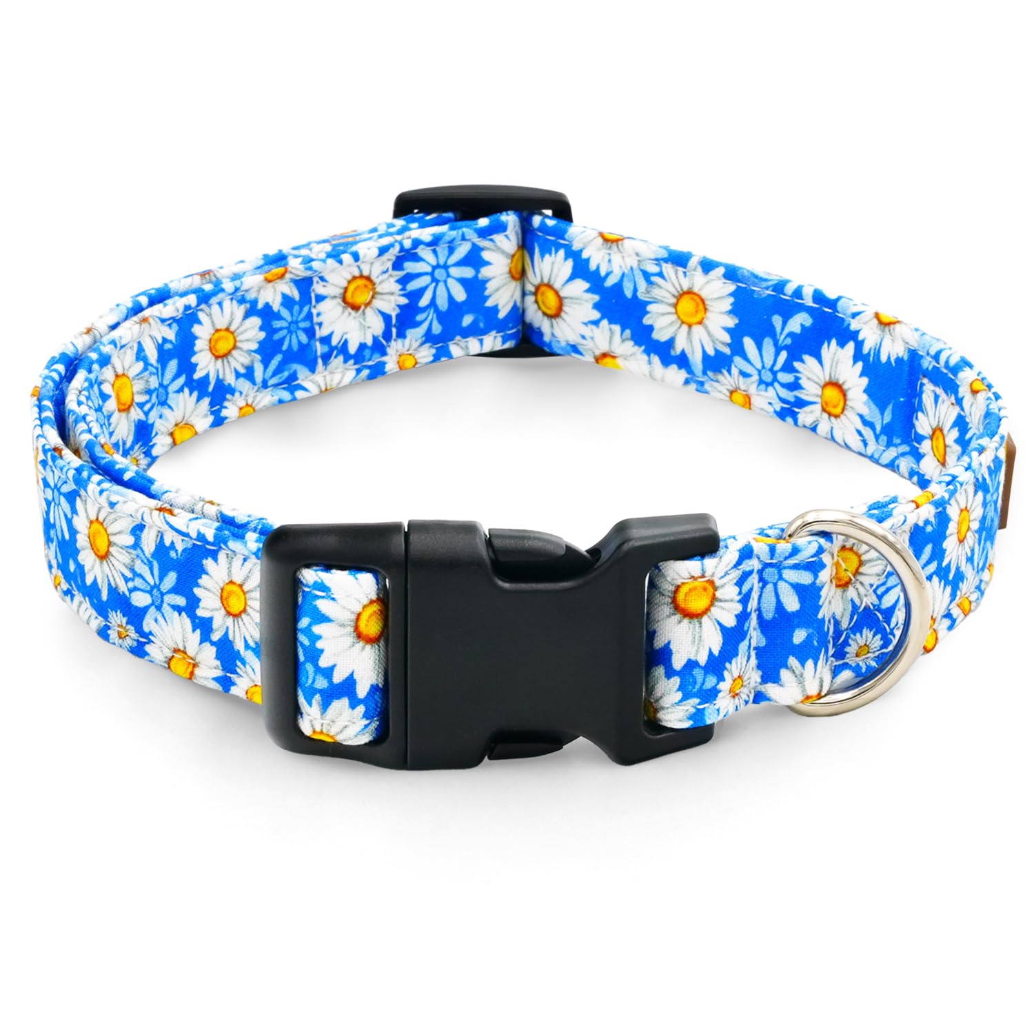 Tunkoo Blue Daisy Dog Collar, Cute Adjustable Premium Cotton Collar Durable Plastic Buckle For Small Medium Large Boys Girls Dog
