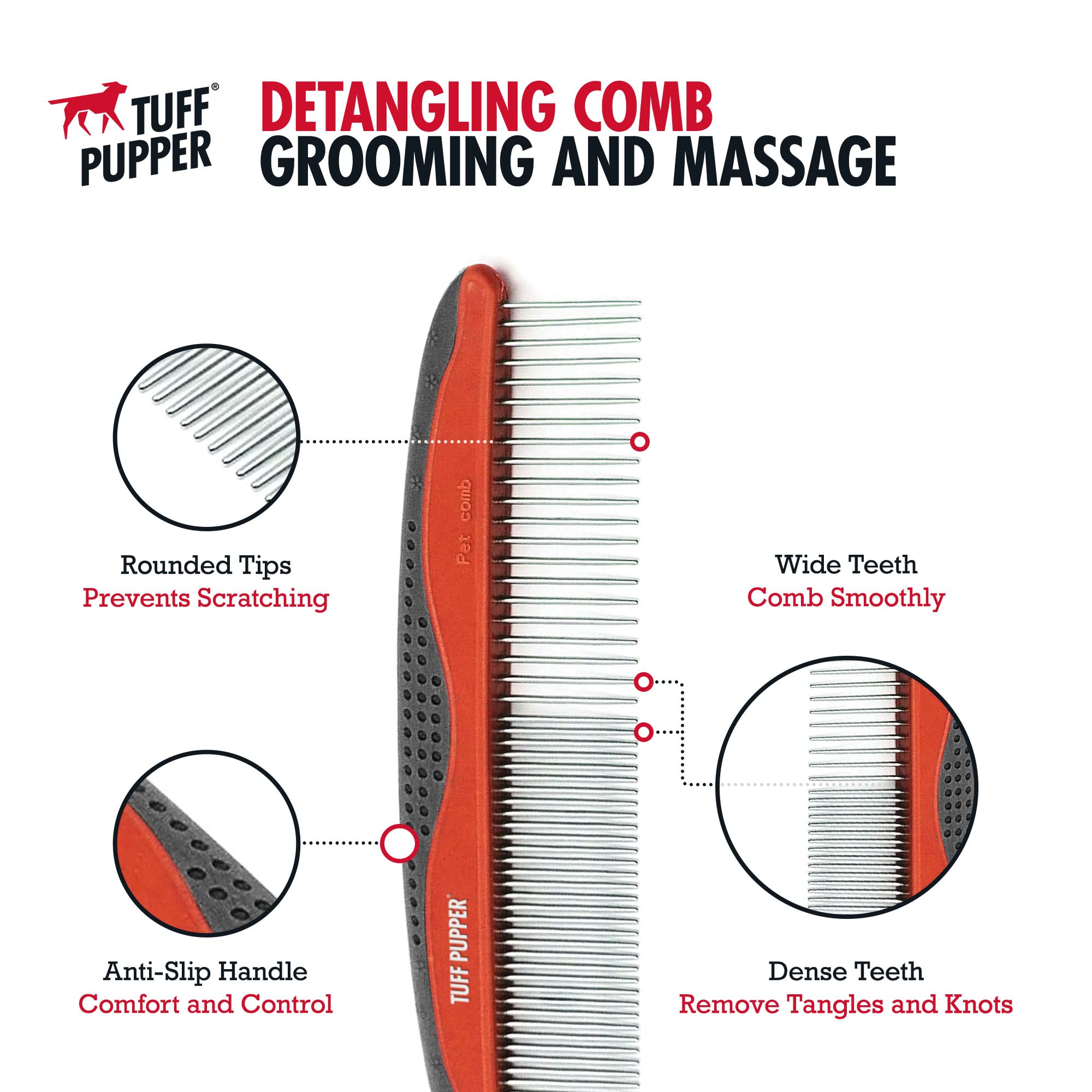 Tuff Pupper Dog Grooming Comb Set | Easily & Safely Remove Dead, Matted Knotted Hair | Ergonomic Pet Detangling Combs | No-Slip