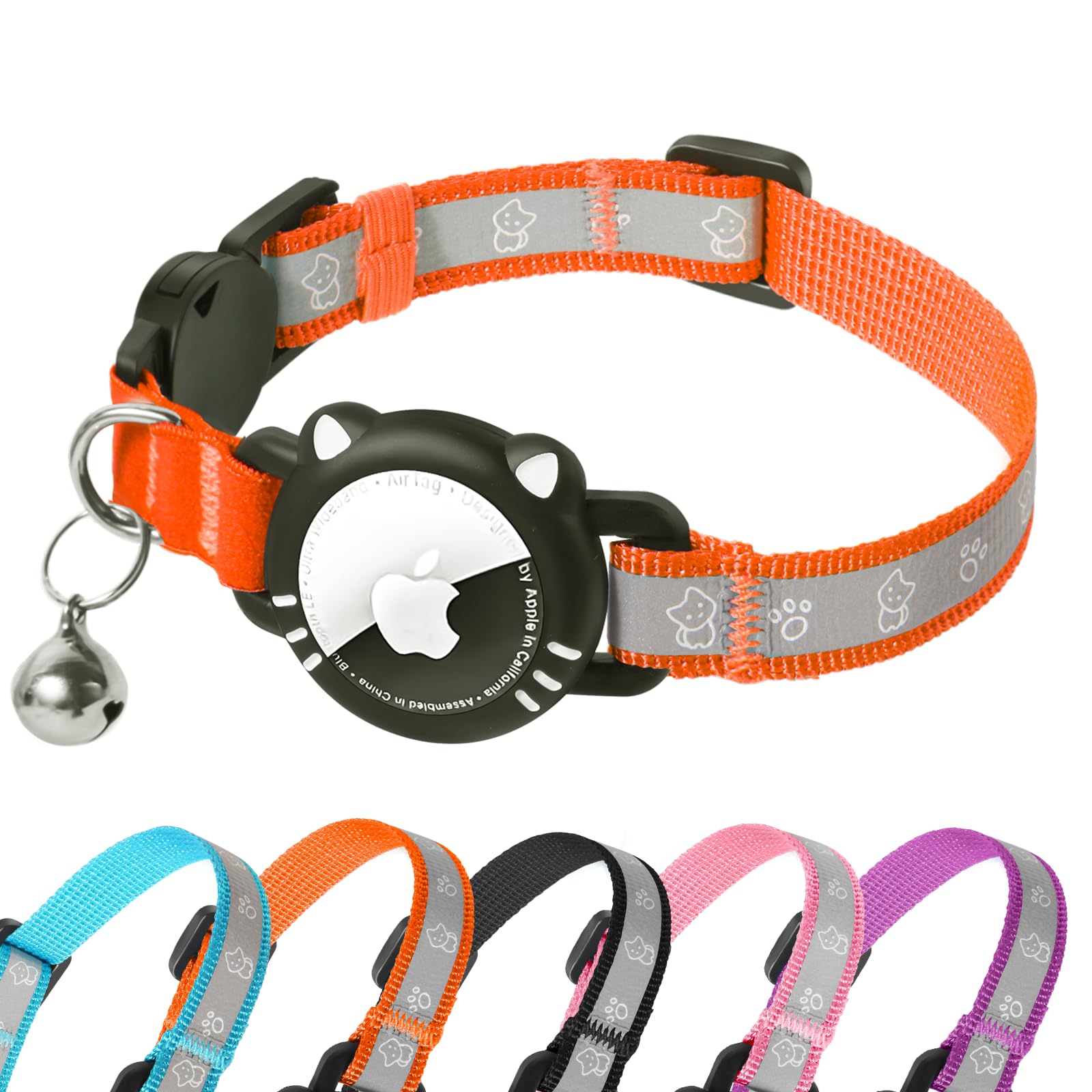 Agoumlux Airtag Cat Collar, Reflective Cat Collar With Apple Air Tag Holder, Breakaway Gps Tracker Pet Collar With Bell For Cat 