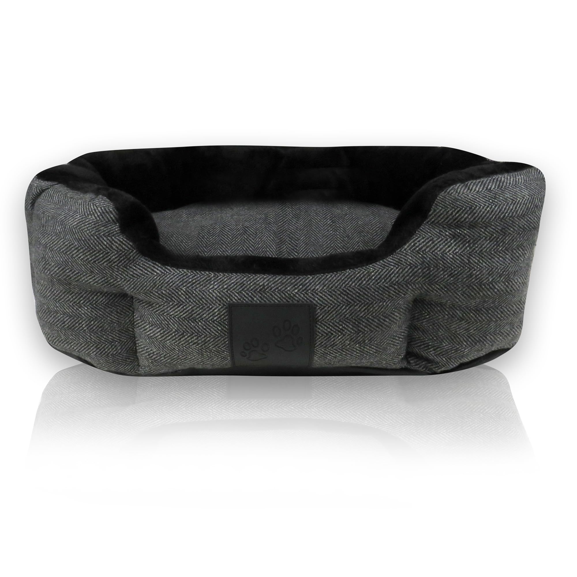 Pet Passion Mello- The Ultra Luxe Bolster Dog Bed With Removable Washable Pillow For All Pet Breeds, Charcoal Tweed, Medium