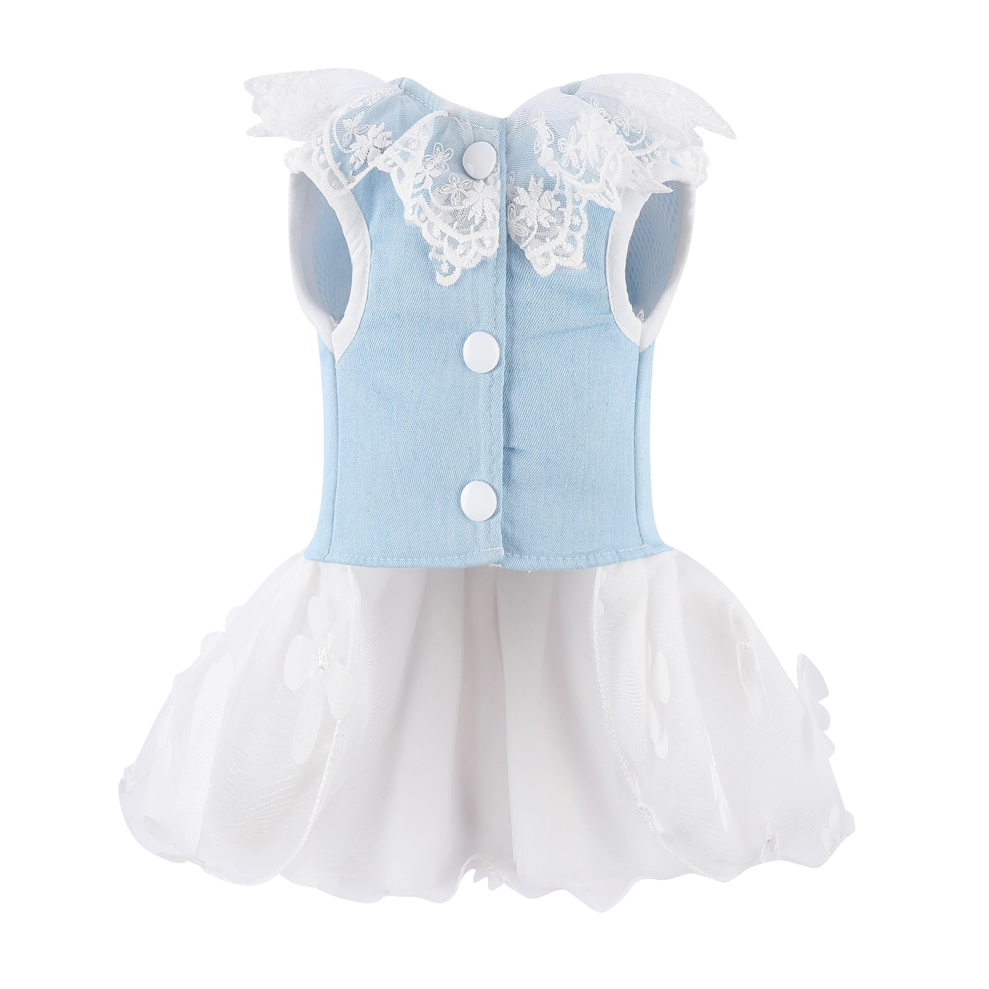 Dog Denim Dress With Leash Ring, Puppy Bowknot Lace Mesh Princess Skirt For Small Pet Fashion Clothes(Light Blue,Medium)