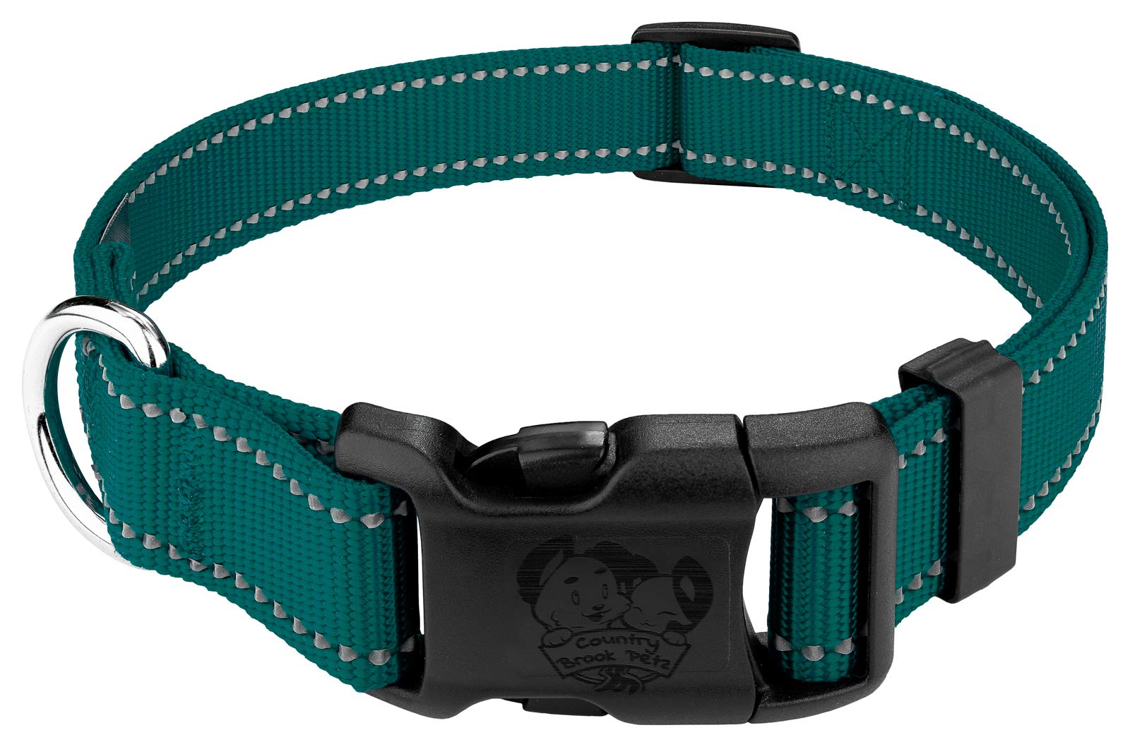 Country Brook Petz - Deluxe Teal Reflective Nylon Dog Collar - Extra Large