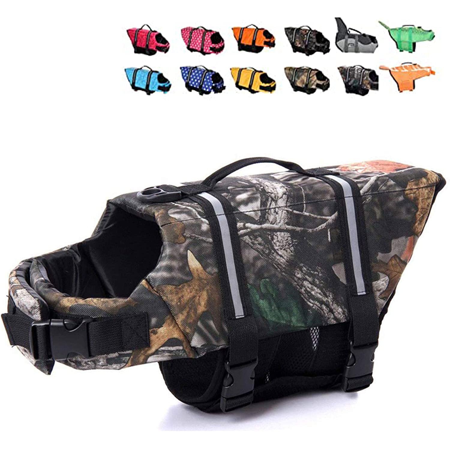 Haocoo Dog Life Jacket Vest Saver Safety Swimsuit Preserver With Reflective Stripes/Adjustable Belt Dogs(Camouflage,Xxs)