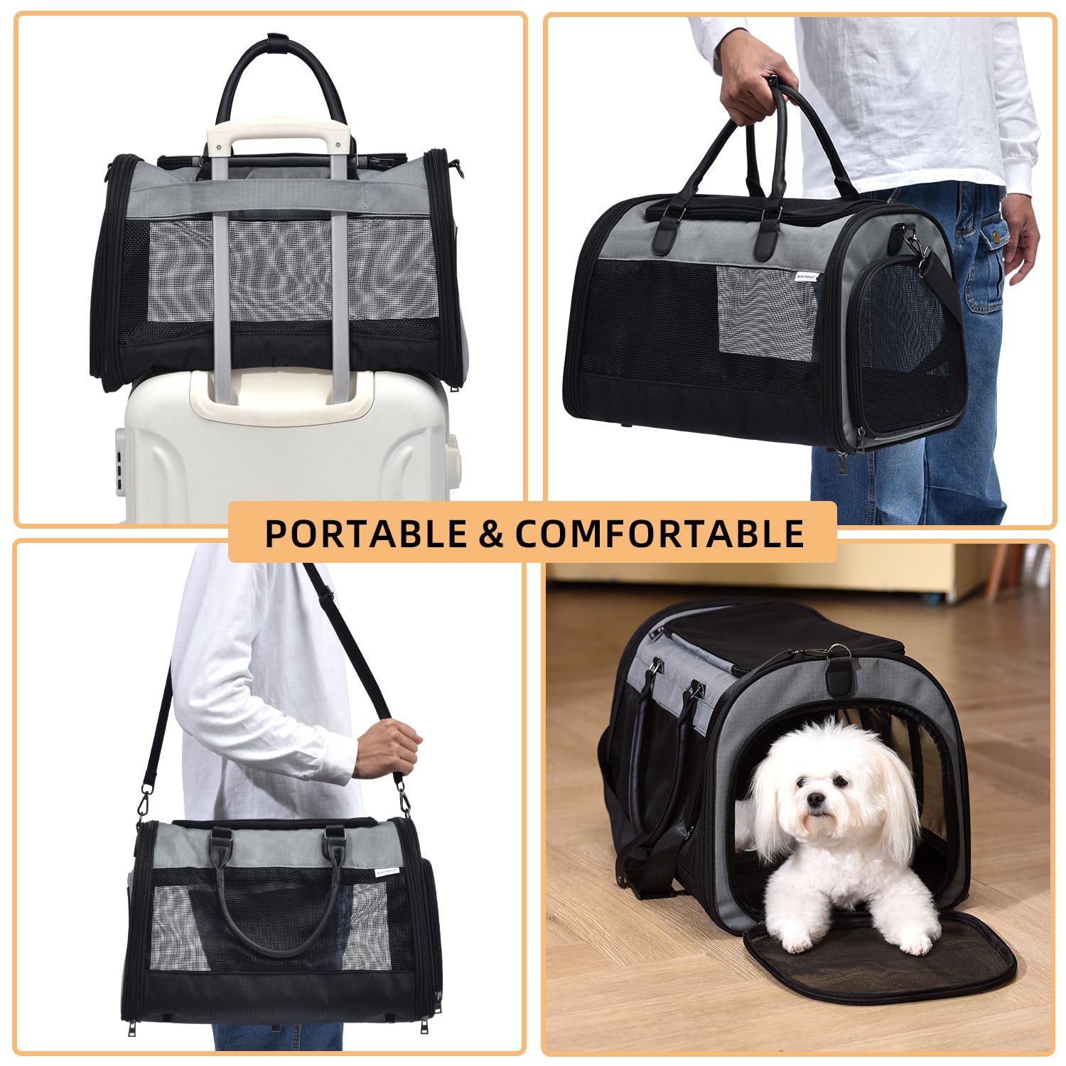 PET MARVEL Cat Carrier Soft Sided Large for Pet Dogs up to 25 Lbs, Airline Approved Mesh Pet Travel Bag, Breathable Bite-Resista