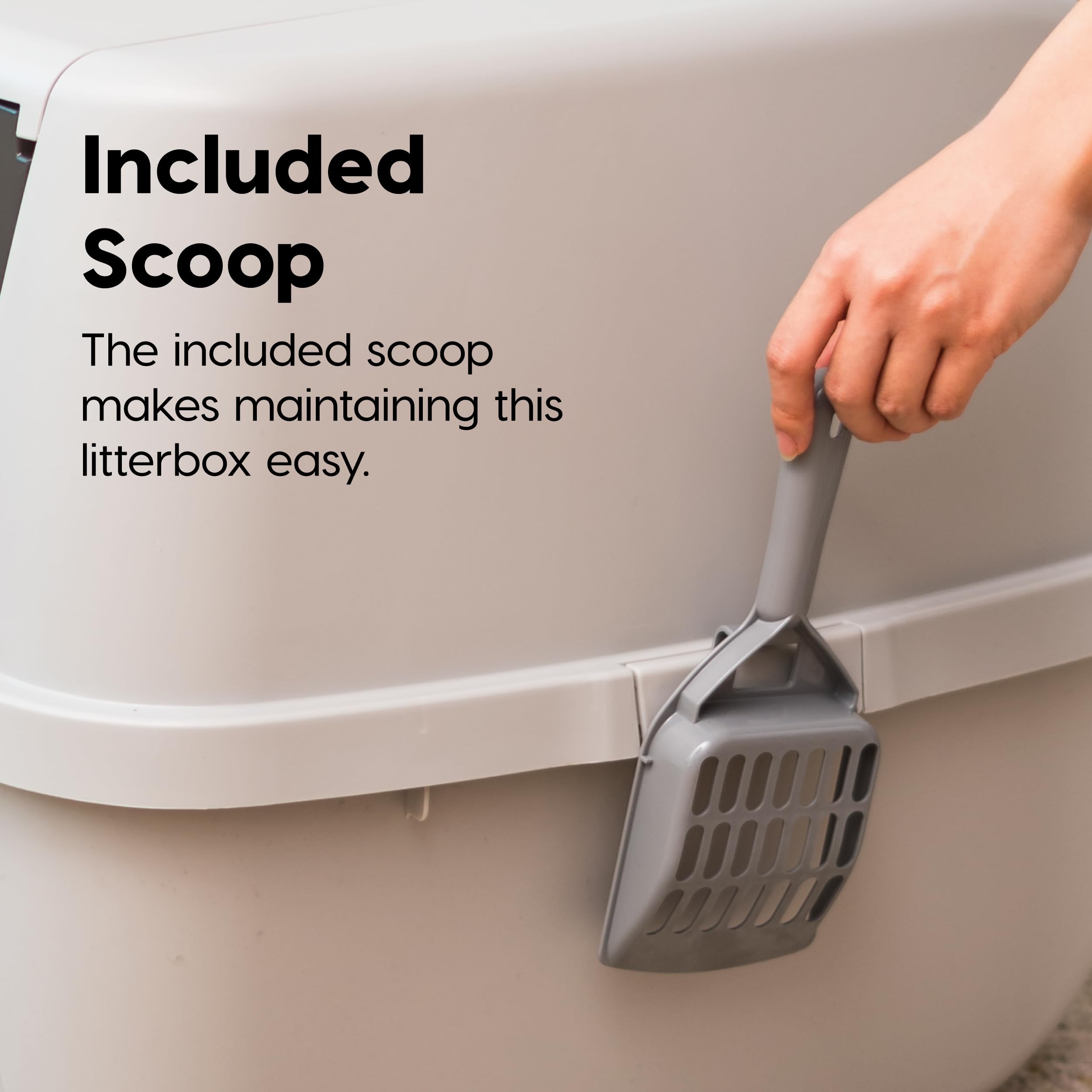 Iris Usa Jumbo Enclosed Cat Litter Box With Front Door Flap And Scoop, Covered Kitty Litter Box With Handle And Buckles For Port