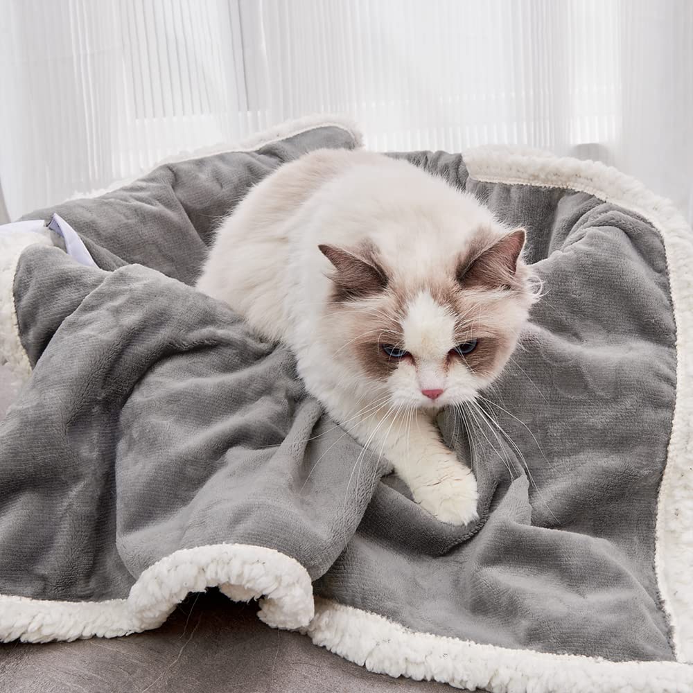Qeils Waterproof Cat Blanket - Soft Plush Sherpa Fleece, 25"x30", Grey