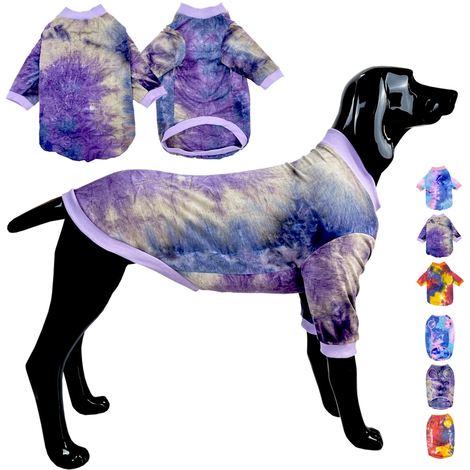 D.E.E Cotton Dog Shirts Large Tie Dye Dog Clothes Lightweight Girl Boy Big (Purple, M)