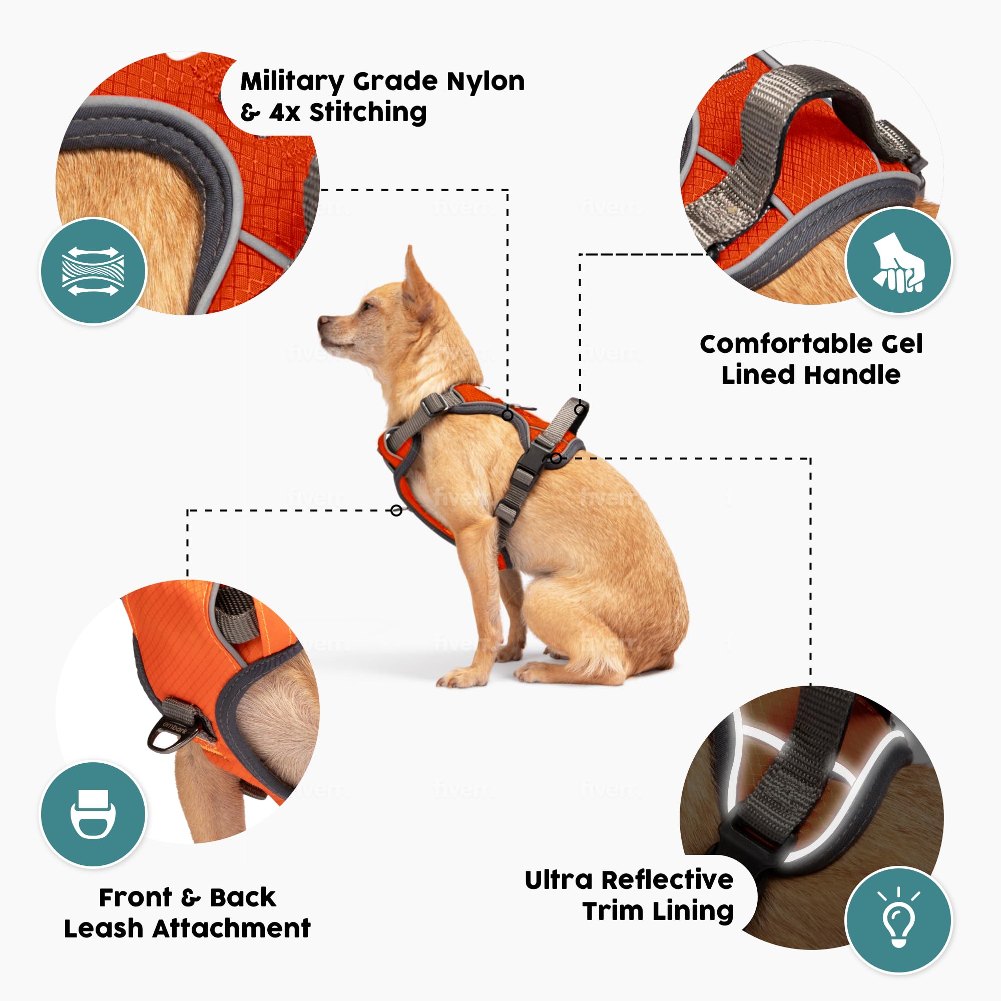 Embark Adventure Dog Harness, No Pull Dog Harness With 2 Leash Clips, Dog Harness For Medium Dogs No Pull. Front & Back With Con