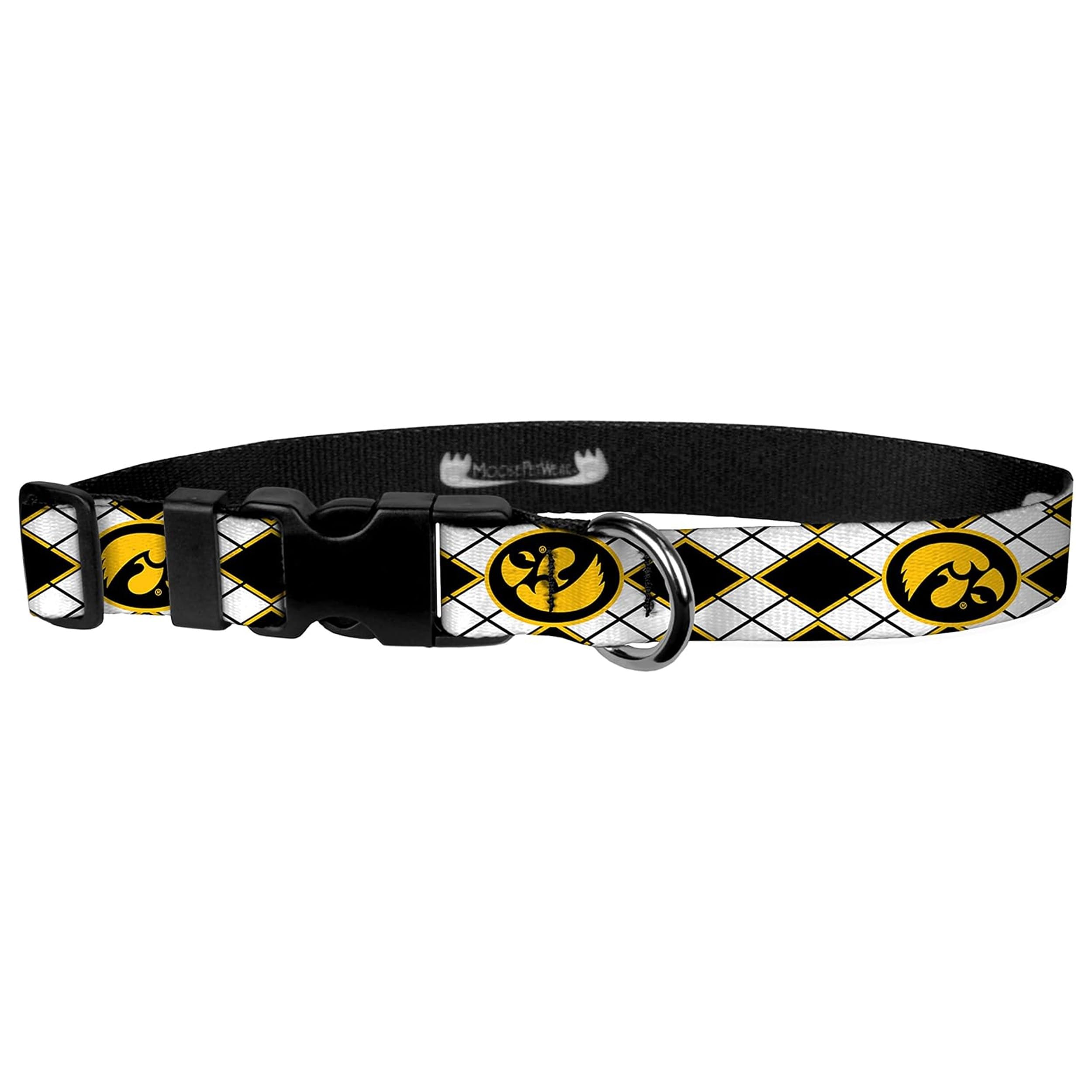 Moose Pet Wear Dog Collar – University Of Iowa Hawkeyes Adjustable Pet Collars – 3/4 Inch Wide, Medium, Argyle Hawk