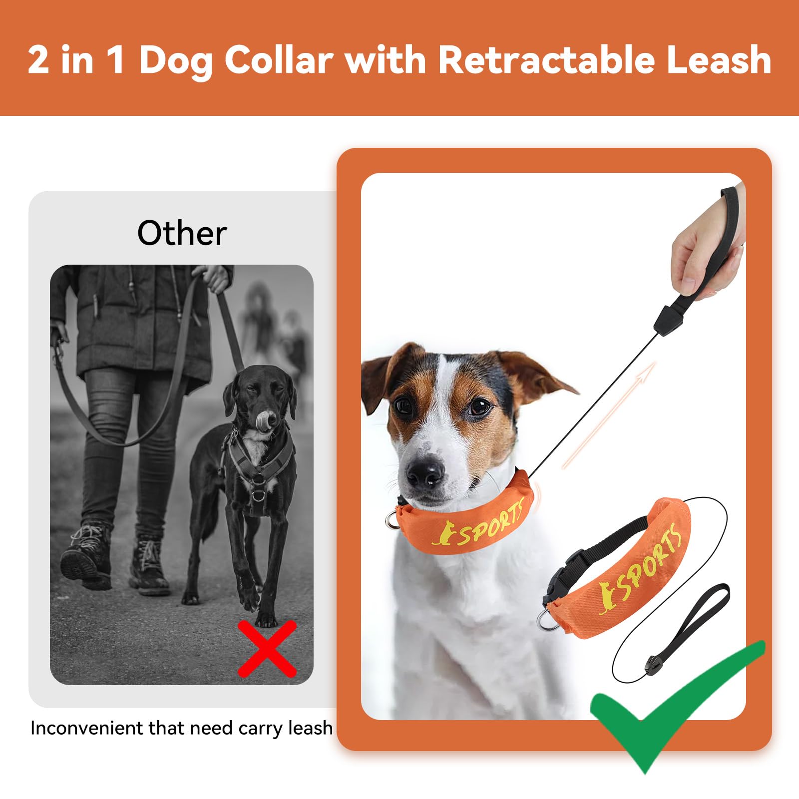 Namsan Retractable Dog Leash Collar For Medium To Large Dogs, Dog Collar With Retractable Leash Built-In, All-In-One, Adjustable