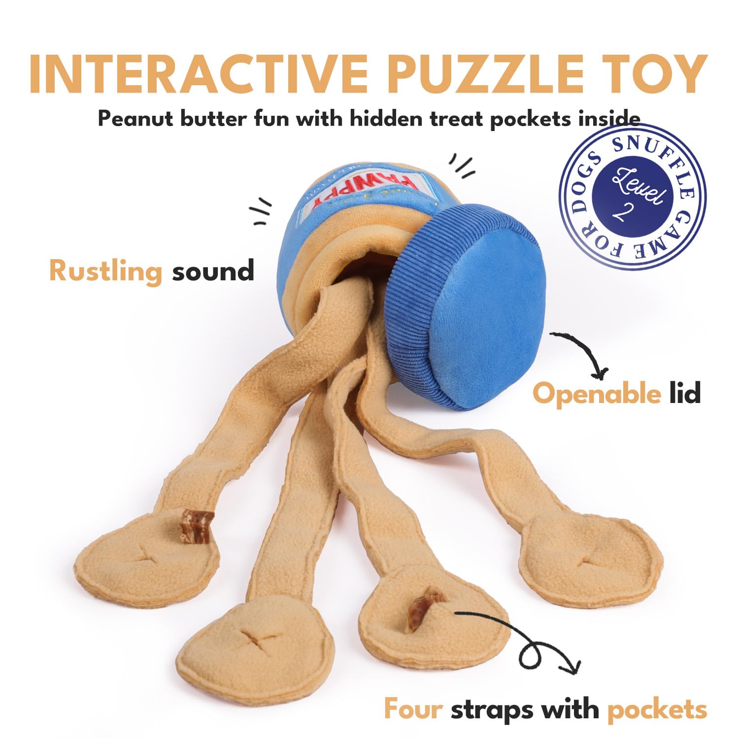 Chewffon Interactive Dog Enrichment Toy,Cute Crinkle&Snuffle Puppy Toys,Hide & Seek Plush Puzzles,Peanut Butter Jar Toys For Bra