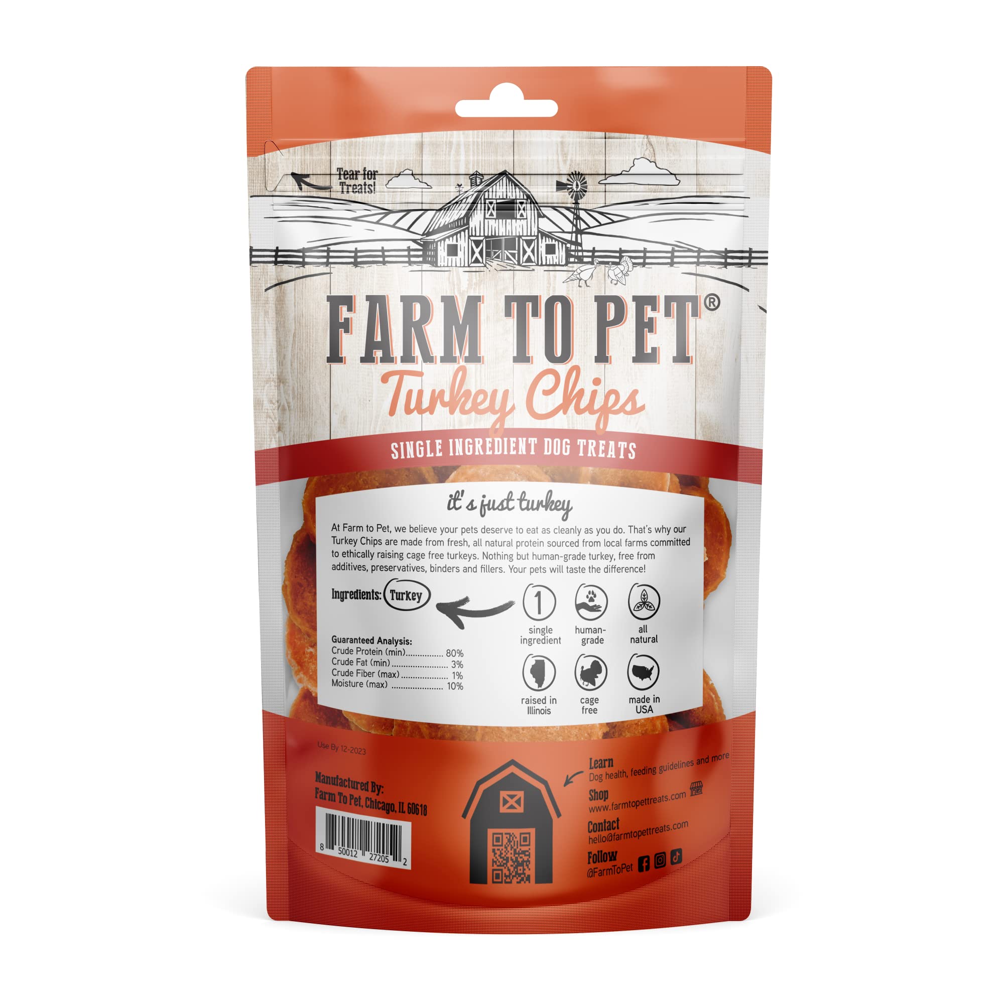 Farm To Pet Dog Training Treats, Healthy Turkey Chips for Dogs - 4 oz, 100% Human Grade Turkey Breast, All Natural, Single Ingre