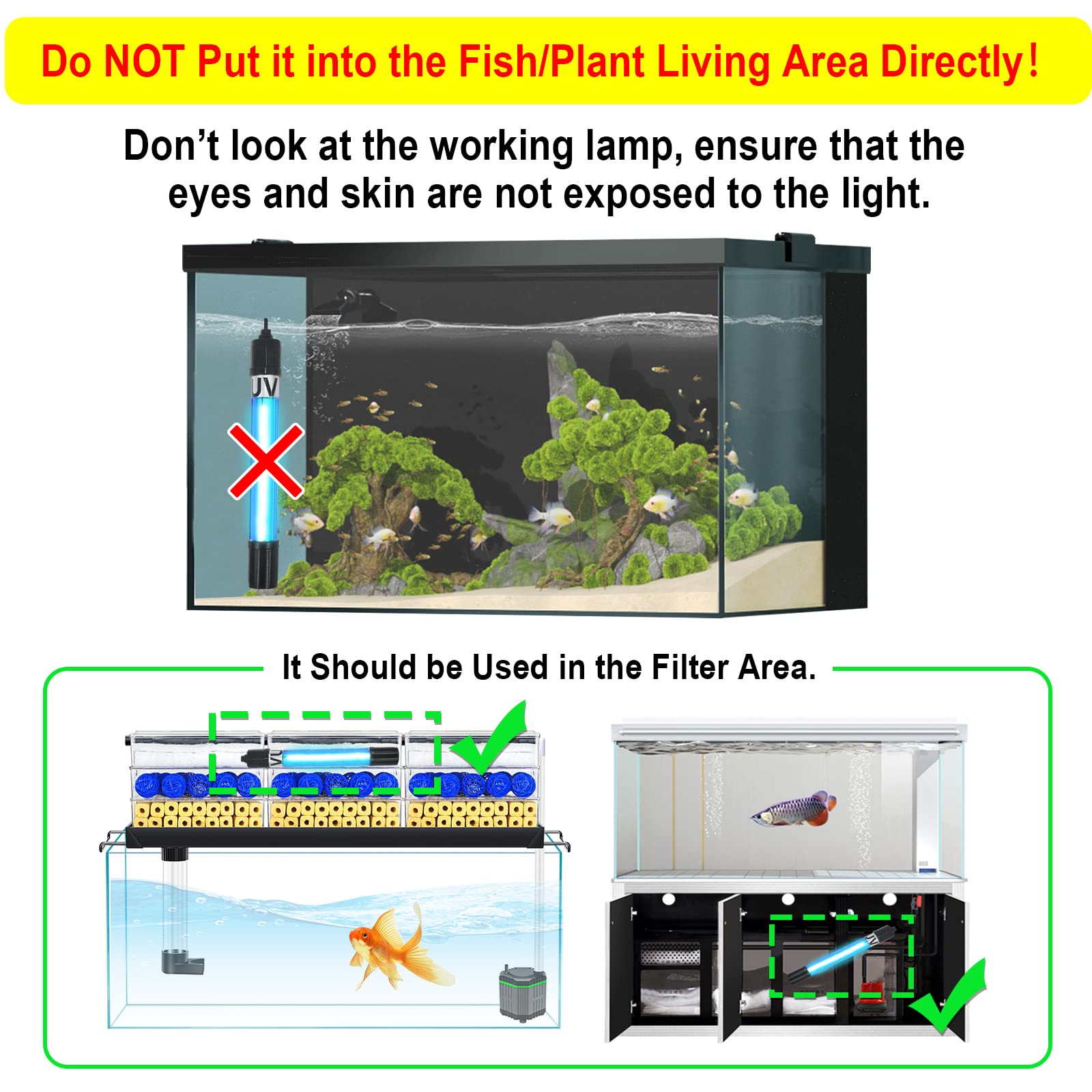 Aquarium Light 5W Up To 100 Gallon Submersible Clean Green Lamp Ctuv-H6F/Ctuv-H5P Replacement Light Bulb
