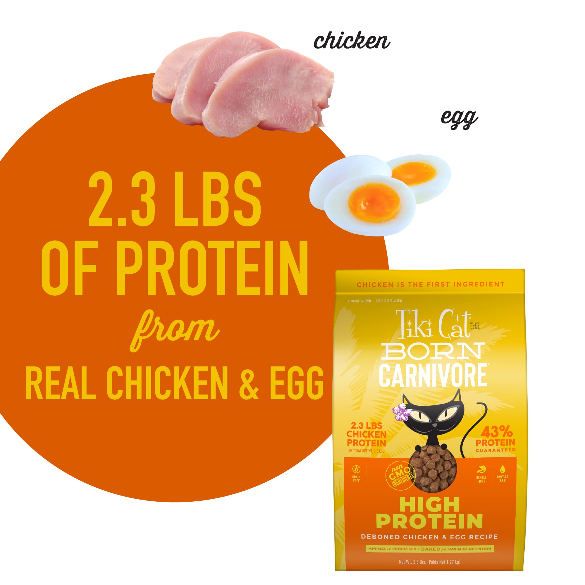 Tiki Cat Born Carnivore High Protein, Deboned Chicken & Egg, Grain-Free Baked Kibble to Maximize Nutrients, Dry Cat Food, 2.8 lb