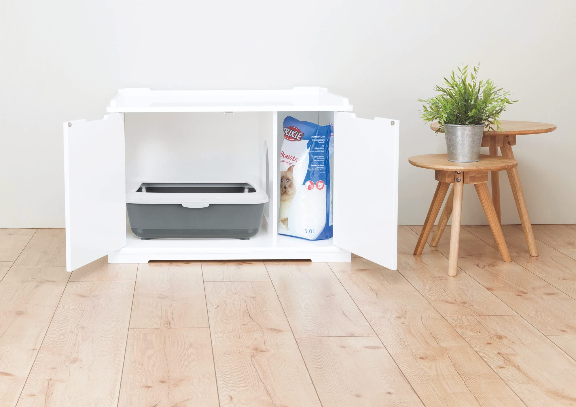 Trixie Furniture Style Xl Cat Litter Box Enclosure, Hidden Cat Washroom, Side Table Pet Home, White