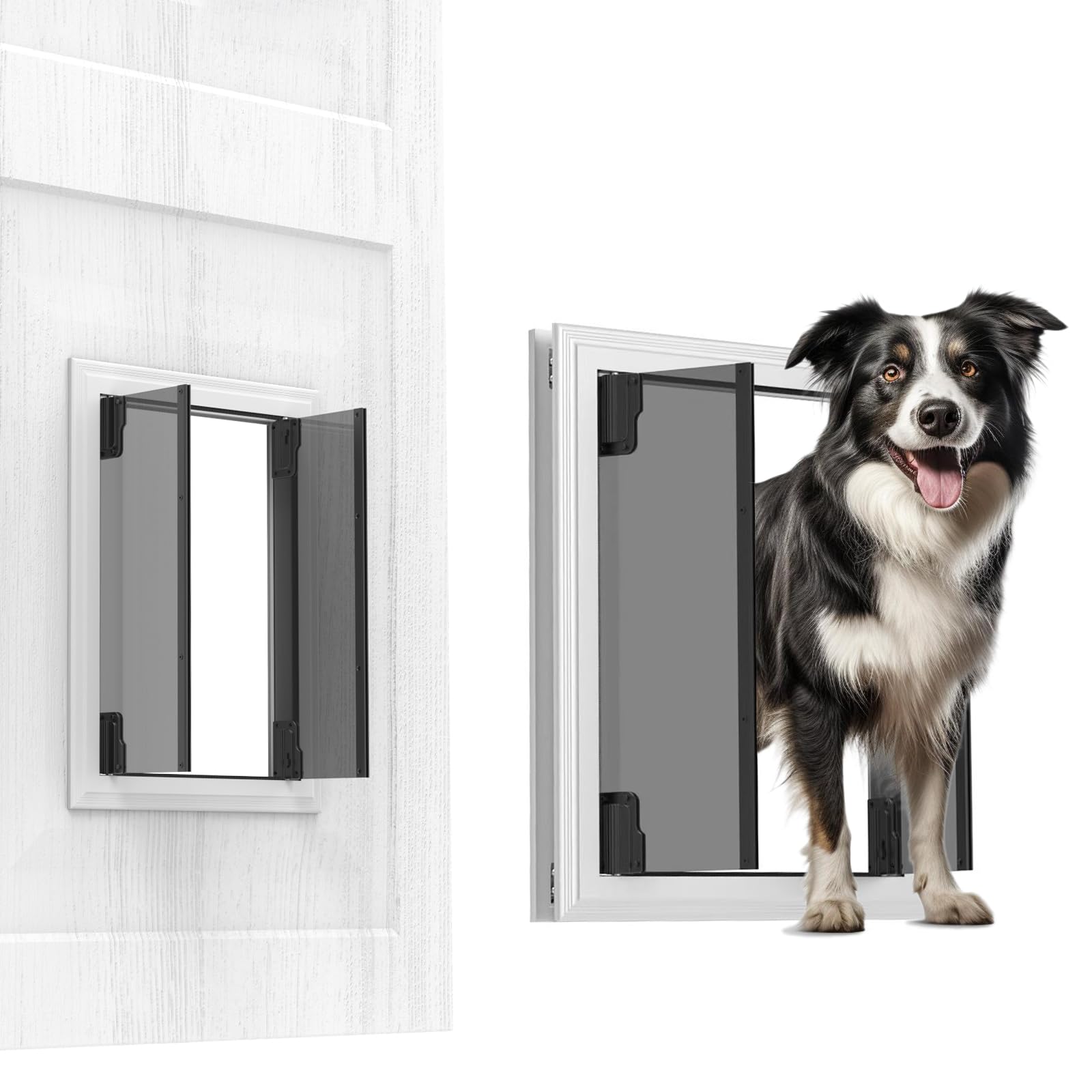 Large Dog Door, Energy Efficient French Doggy Door With Aluminum Frame, Telescoping Tunnel, Magnetic Flaps And Sliding Lock Pane