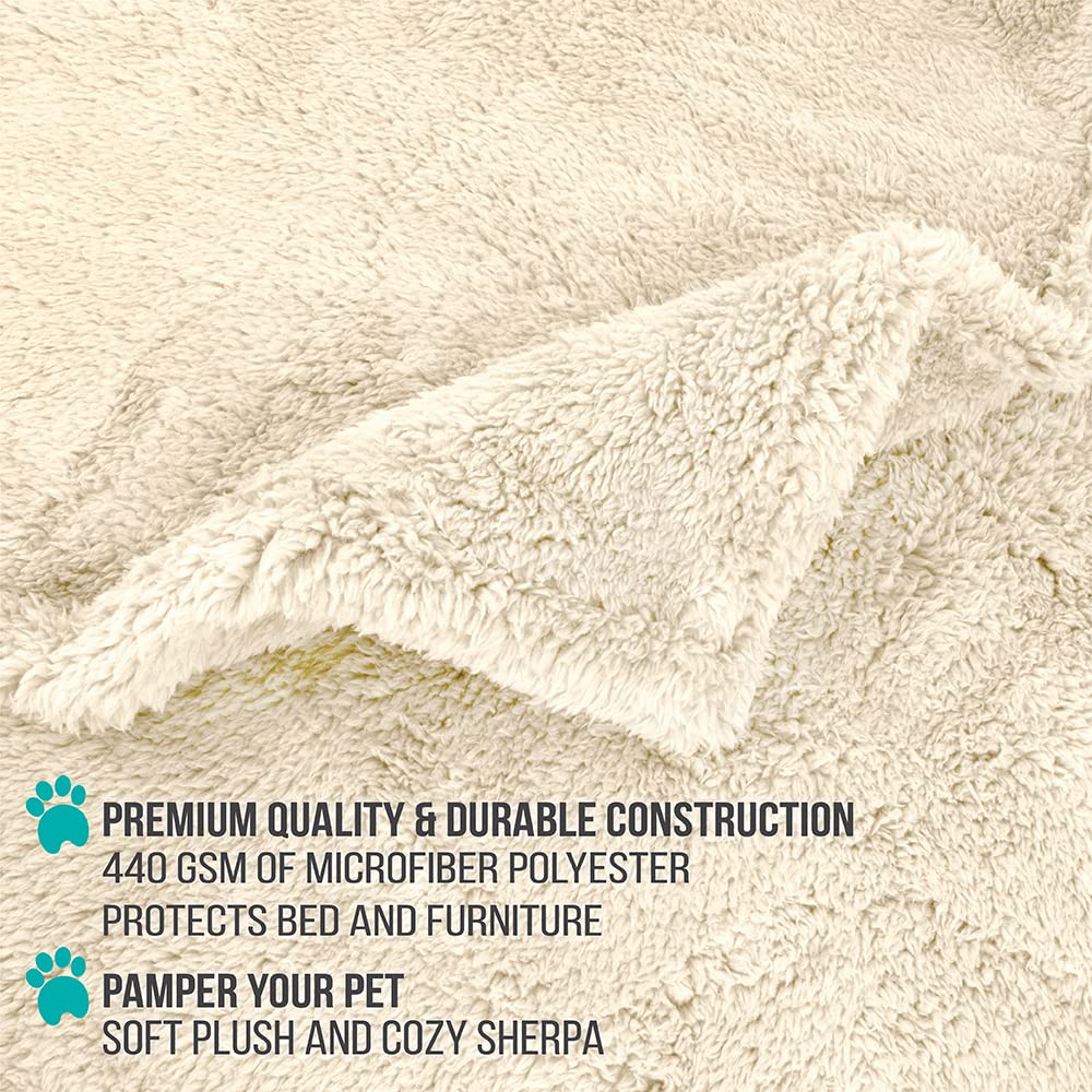 Petami Fluffy Waterproof Dog Blanket For Medium Large Dogs, Soft Warm Pet Sherpa Throw Pee Proof Couch Cover, Reversible Cat Bed Blanket Sofa Protector, Plush Washable Pad (Beige Cream, 40X60)