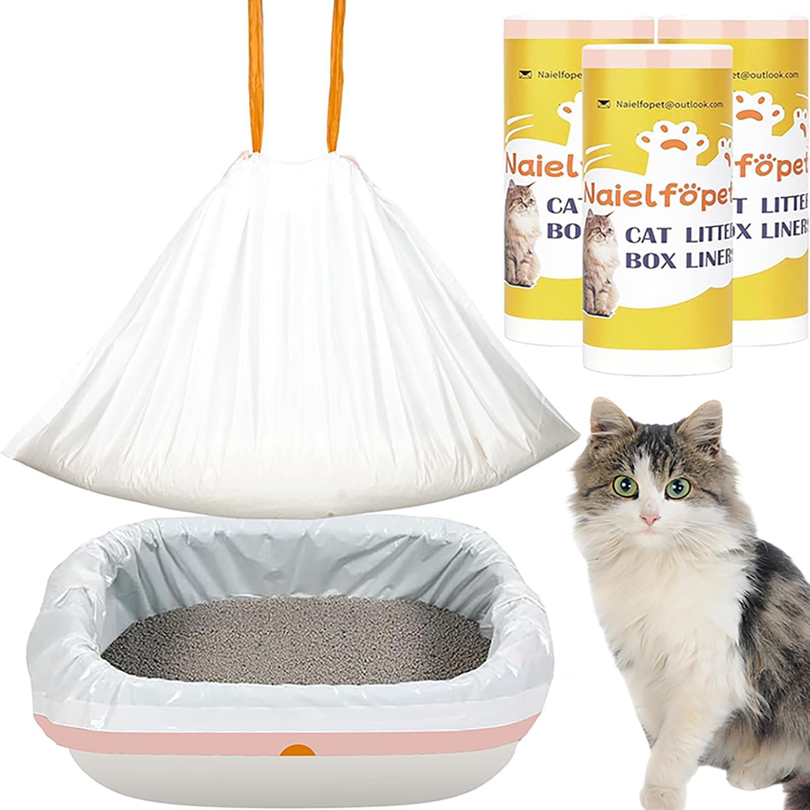 Naielfopet 30 Count 41'' X 19'' Extra Large Litter Box Liners, Disposable Durable And Heavy Duty Drawstring Pet Waste Bags Suit 