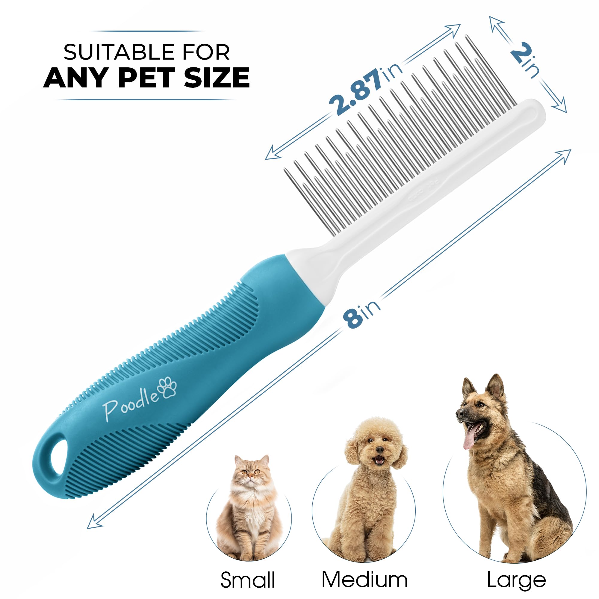Poodle Grooming Comb - Metal Dematting Comb With Long & Short Stainless Steel Teeth For Removing Matted Hair & Knots, Safe And Gentle For Dogs & Cats