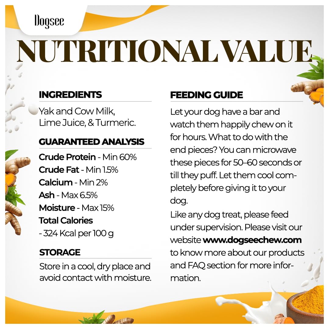 Dogsee Himalayan Yak Cheese Dog Chews with Turmeric/Curcumin (Medium - 6Chew) | Long Lasting | Anti-inflammatory | Fights Plaque