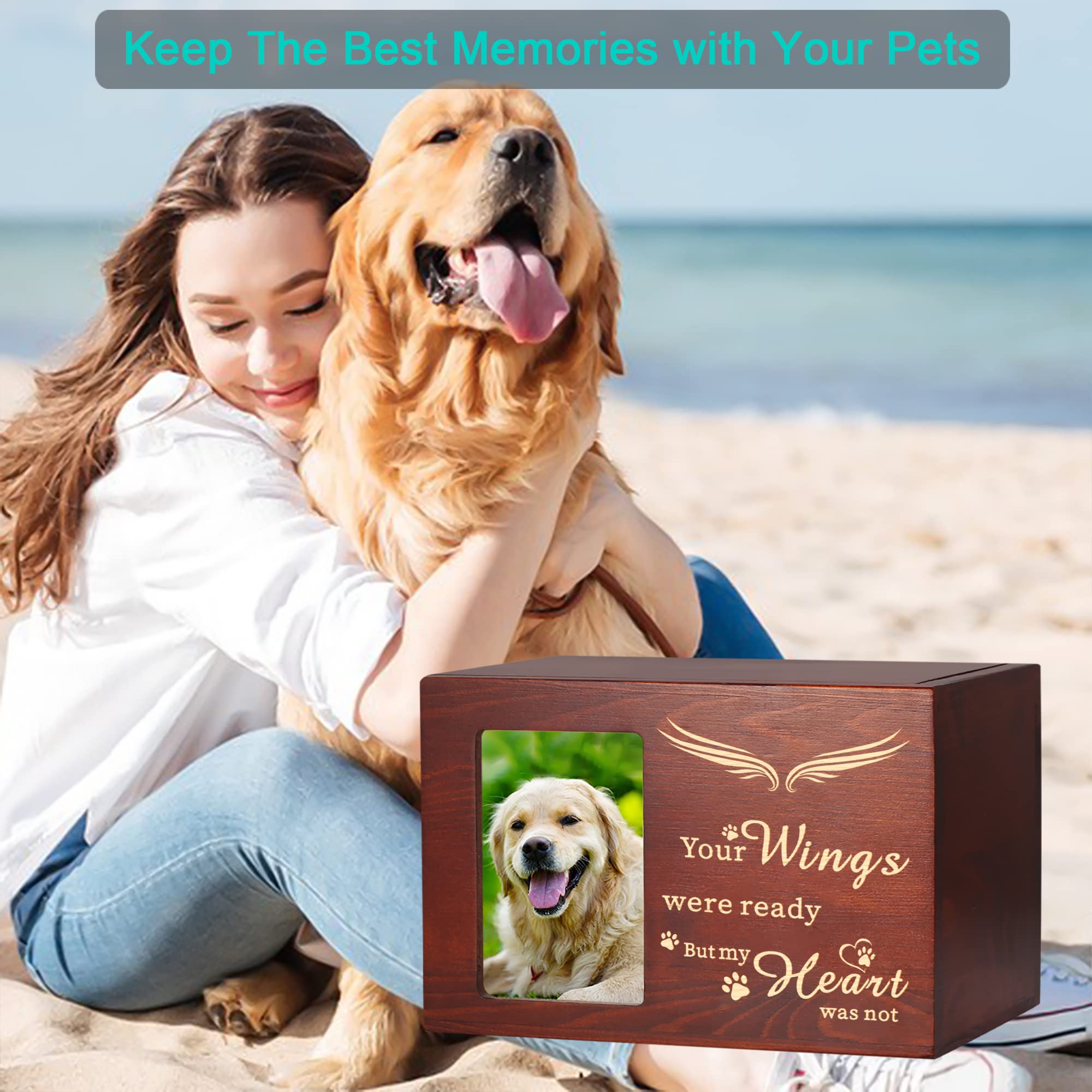 Pet Memorial Urns For Dog Or Cat Ashes, Large Wooden Funeral Cremation Urns With Photo Frame, Memorial Keepsake Memory Box With Black Flannel As Lining, Loss Pet Memorial Remembrance Gift