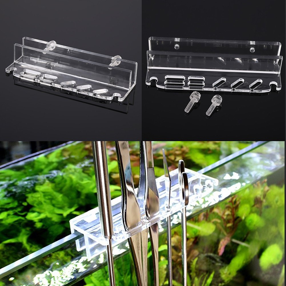 Fdit Acrylic Water Plants Grass Maintenance Tool Holder Aquarium Rack Organizer Fish Tweezers Scissors Storage Rack