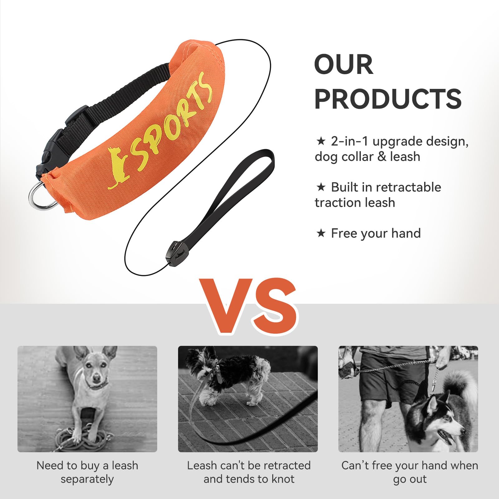 Billionchains 2 In 1 Dog Collar With Retractable Dogs Leash, Adjustable Dog Collar For Medium To Large Dogs