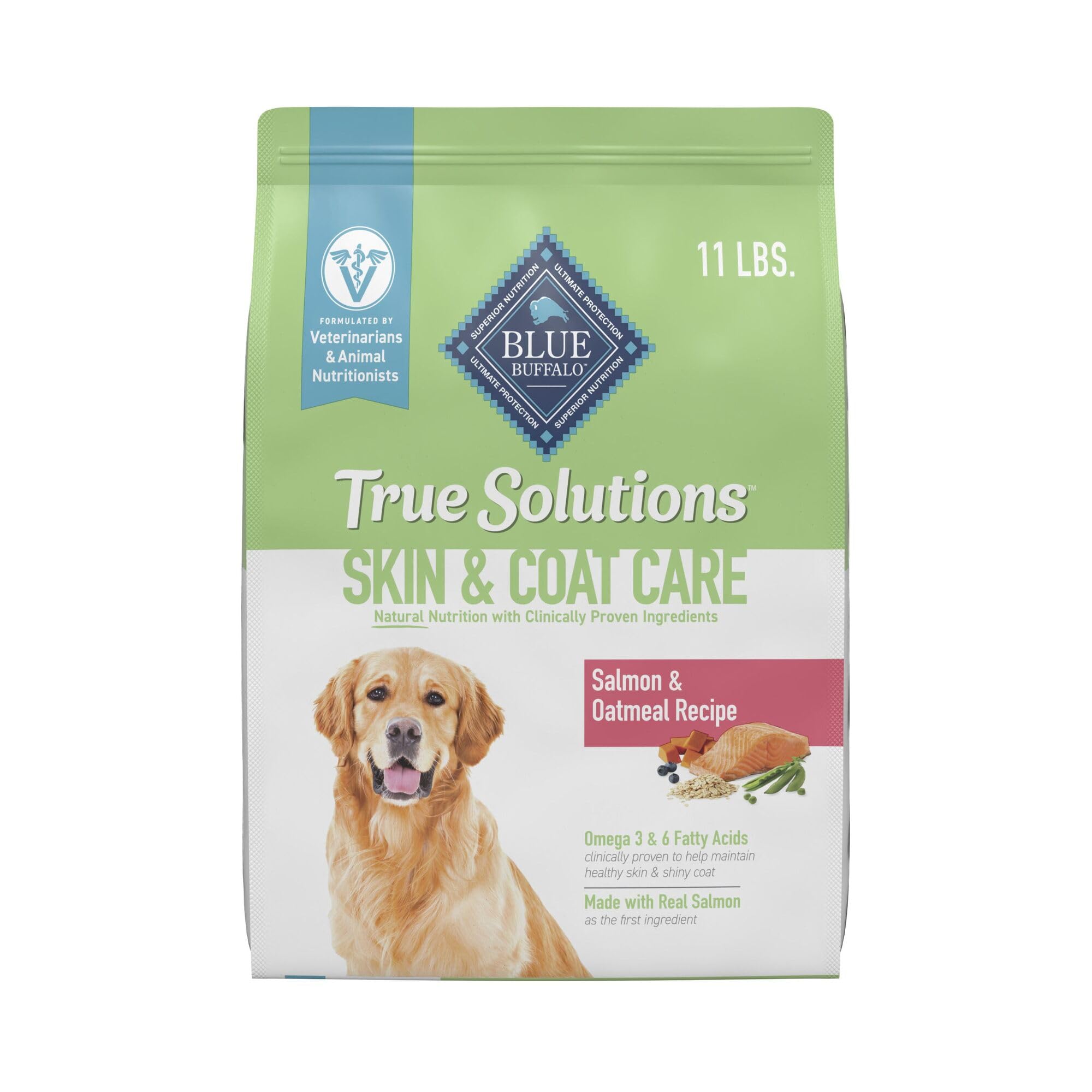 Blue Buffalo True Solutions Skin & Coat Care Natural Dry Dog Food for Adult Dogs, Salmon, 11-lb. Bag