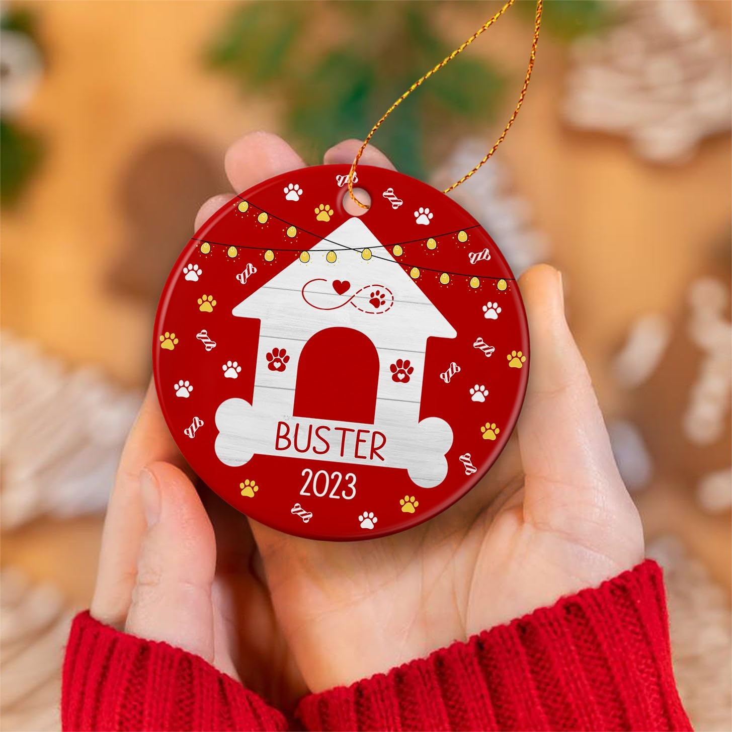 Personalized Dog Memorial Ceramic Ornament, Dog Paw Print Ornament, Pet Memorial Ornament, Custom Puppy'S First Christmas Ornament With With Name & Year, Dog'S 1St Xmas Ornaments, Dog Lover Ornaments