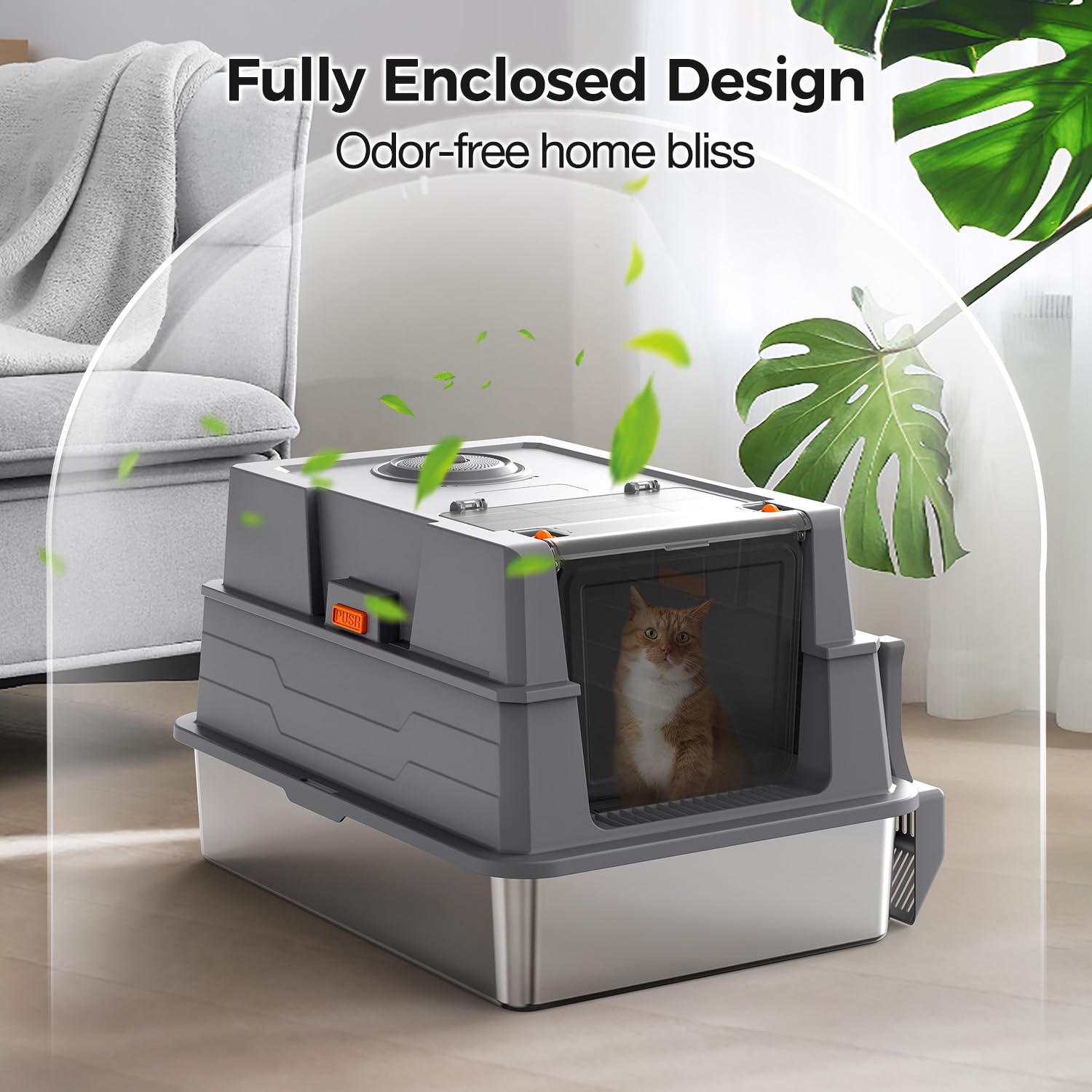 Donlinno XXXL Stainless Steel Litter Box Enclosure, 28" x 20.5" x 16.5", Grey, Anti-Leakage, Easy to Clean for Large Cats