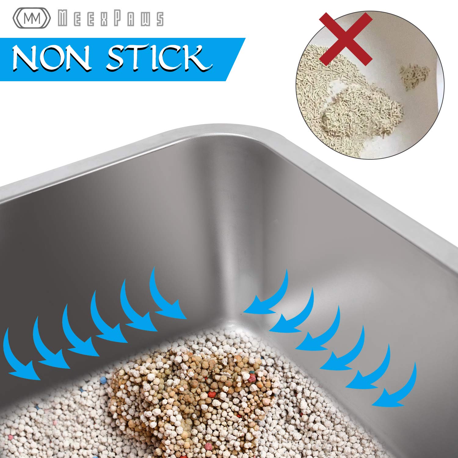 Meexpaws Extra Large Giant Stainless Steel Litter Box For Cats (24            16            6      ) | Non Stick | Odor Control