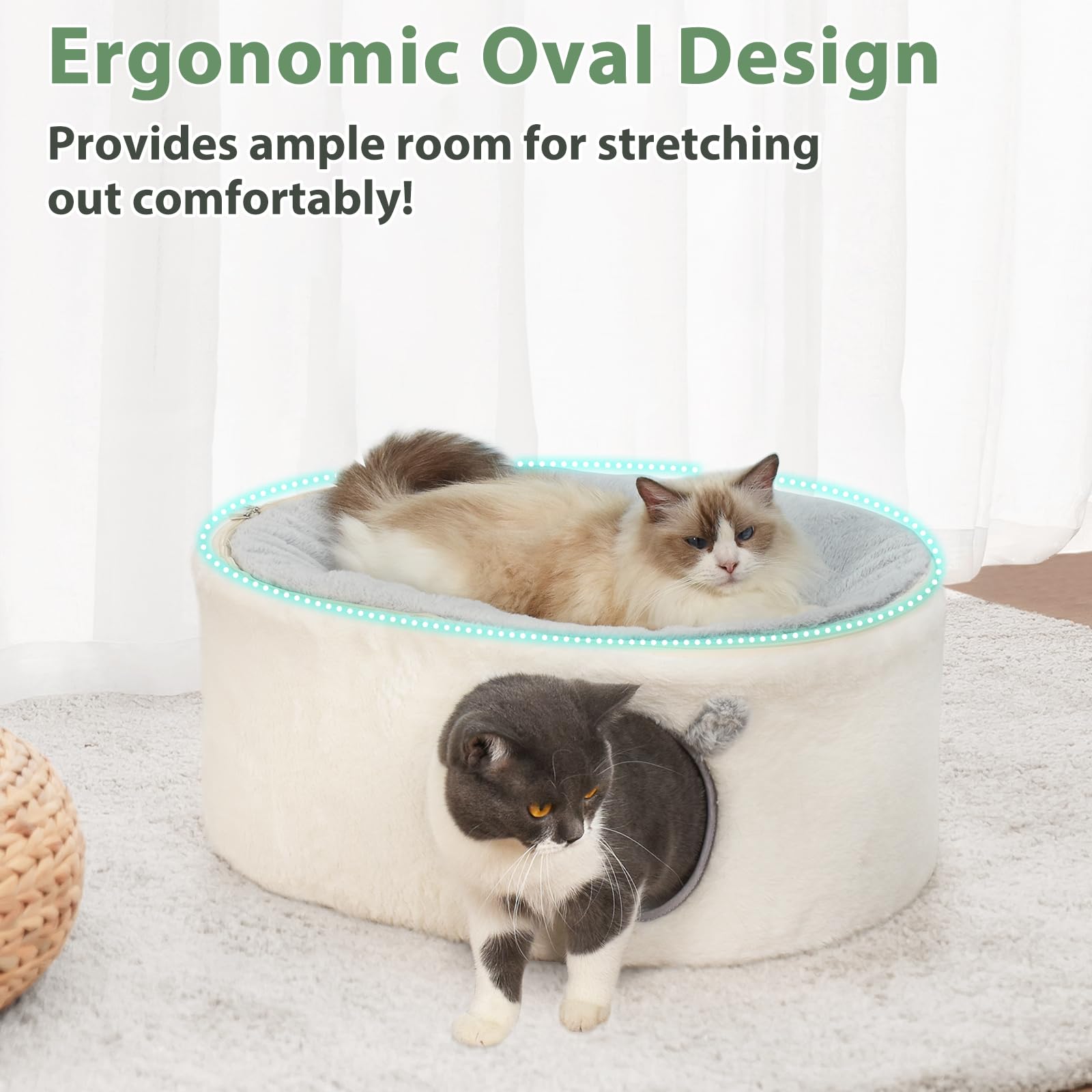 Sunhoo Elevated Cat Bed - Enclosed House & Hammock, 23.6x17.7x10.6in, White, Metal, Model maowo012-ca, Large Plush Cushion