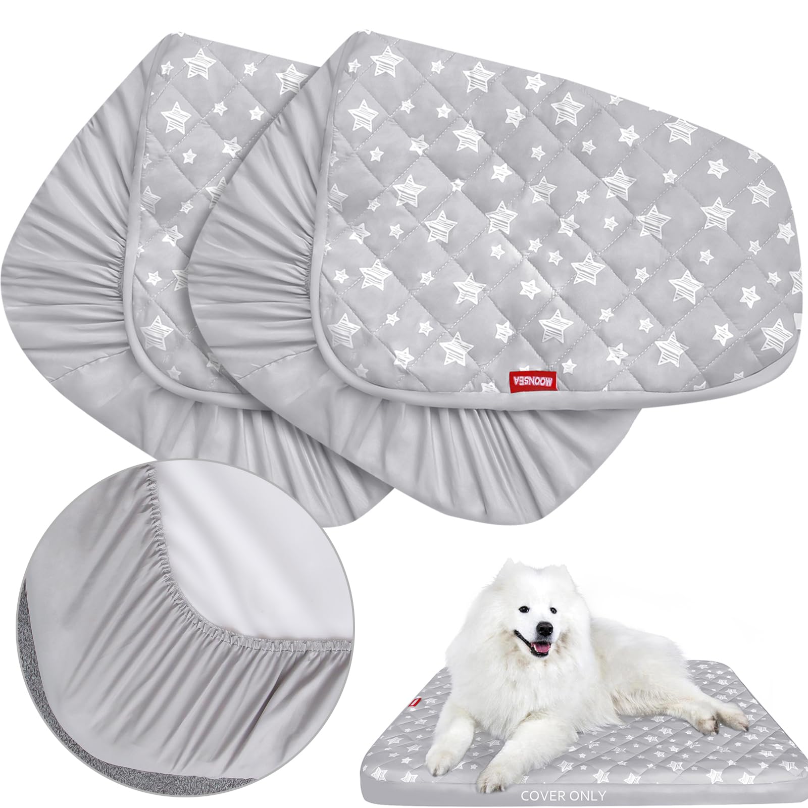 Moonsea Dog Bed Covers Replacement Washable 2 Pack, Waterproof Dog Bed Covers Dog Pillow Cover Quilted, Pet Bed Cover Lovely Gre
