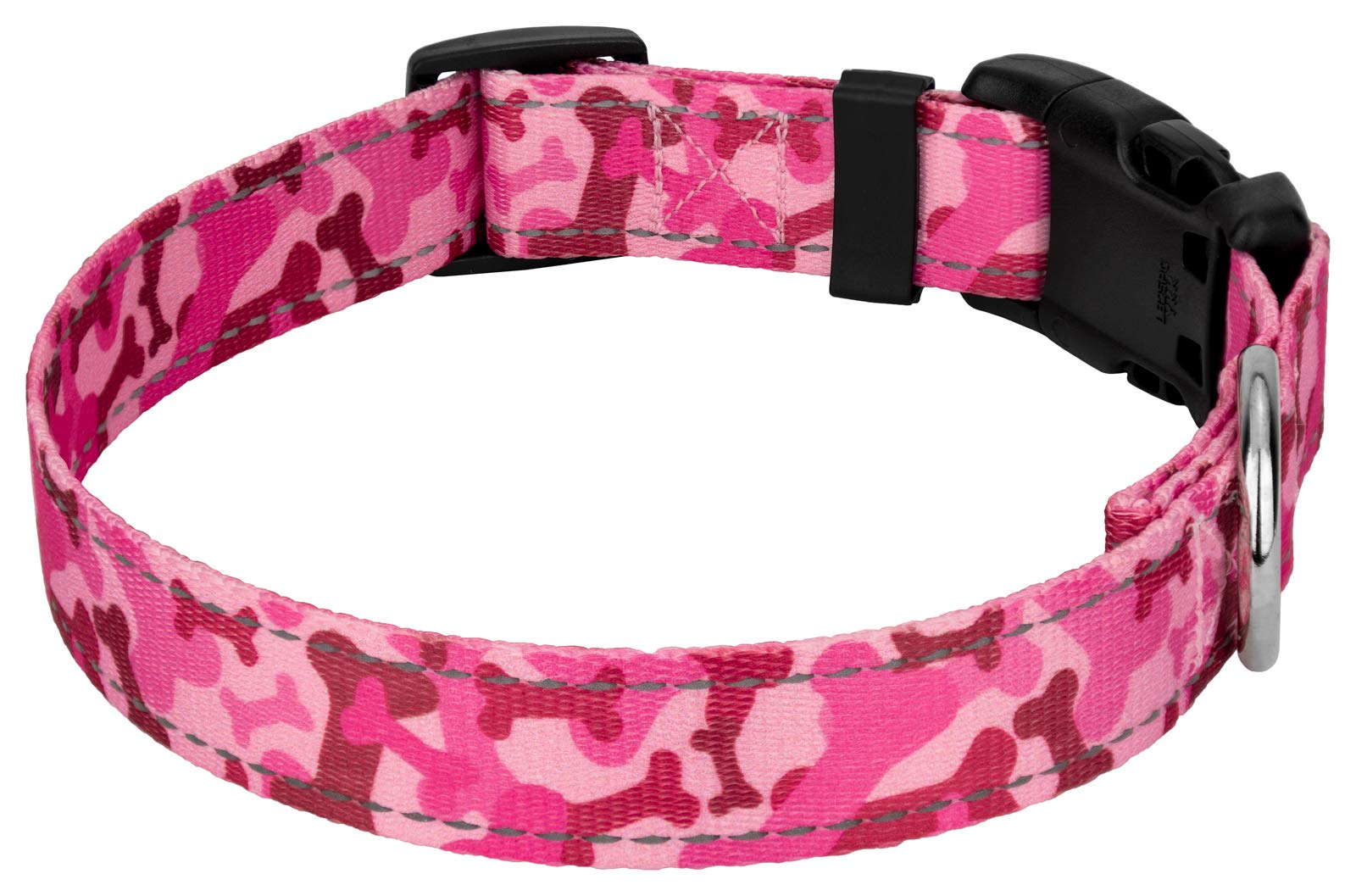 Country Brook Petz - Deluxe Pink Bone Camo Reflective Dog Collar Collection Featured Night Safe Designs (1 Inch, Large)