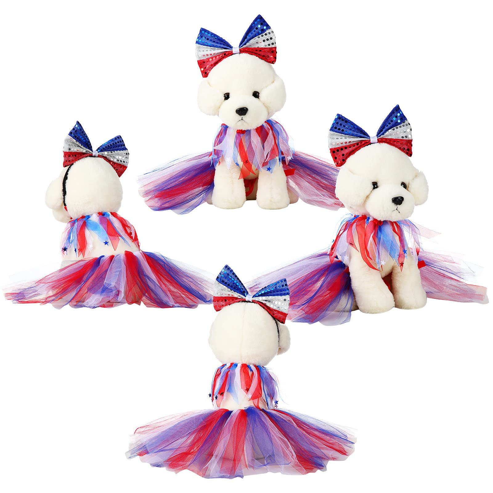 Weewooday 3 Pieces Girl Dog Costume Patriotic 4Th Of July Tutu Skirt And Bowtie Headband Fancy Collar For Small Dog Costume Deco
