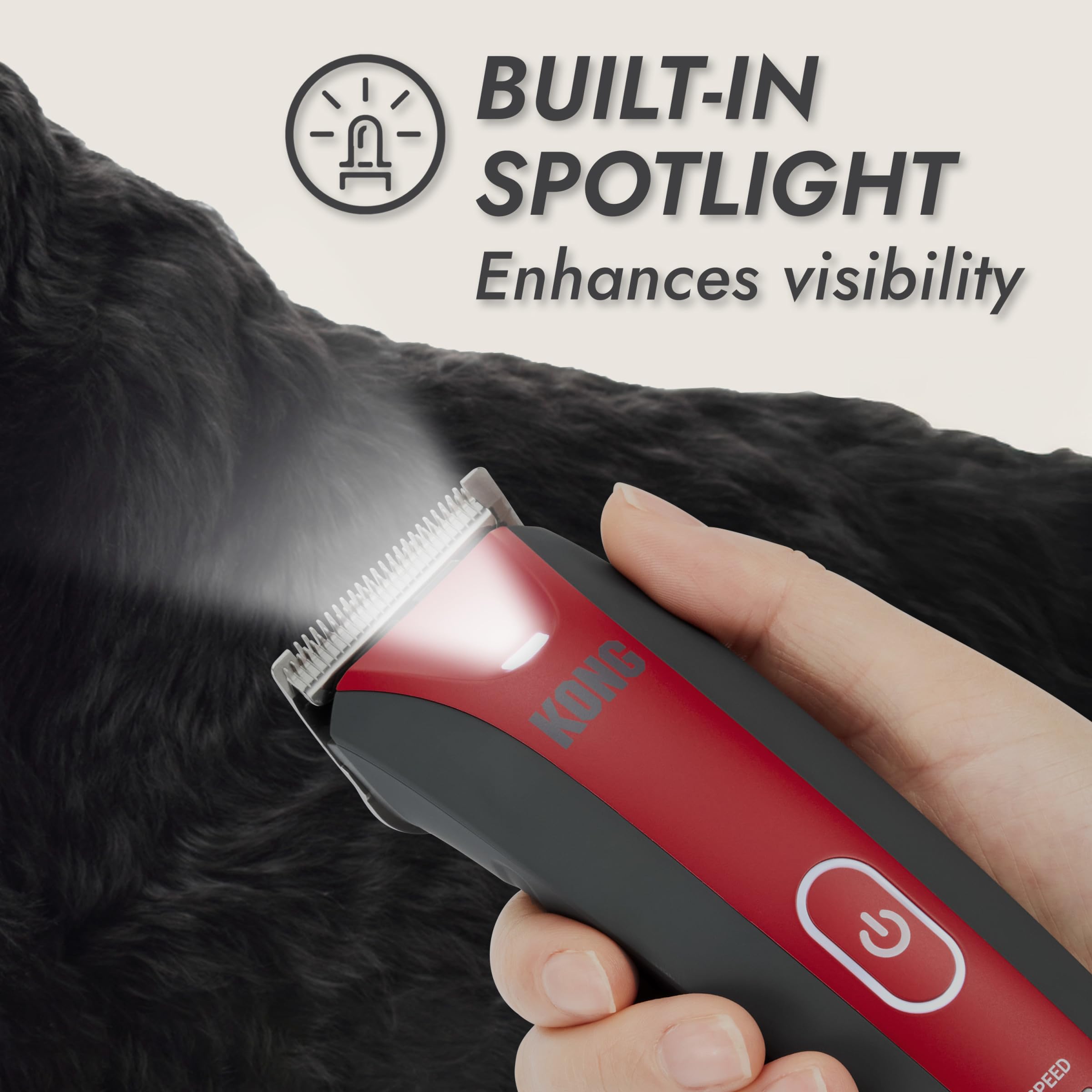 Kong 2-Speed Dog Clipper Grooming Kit - Stainless Steel Blade, Waterproof, LED Spotlight, 6 Guide Combs, 8-Foot Cord, Ergonomic