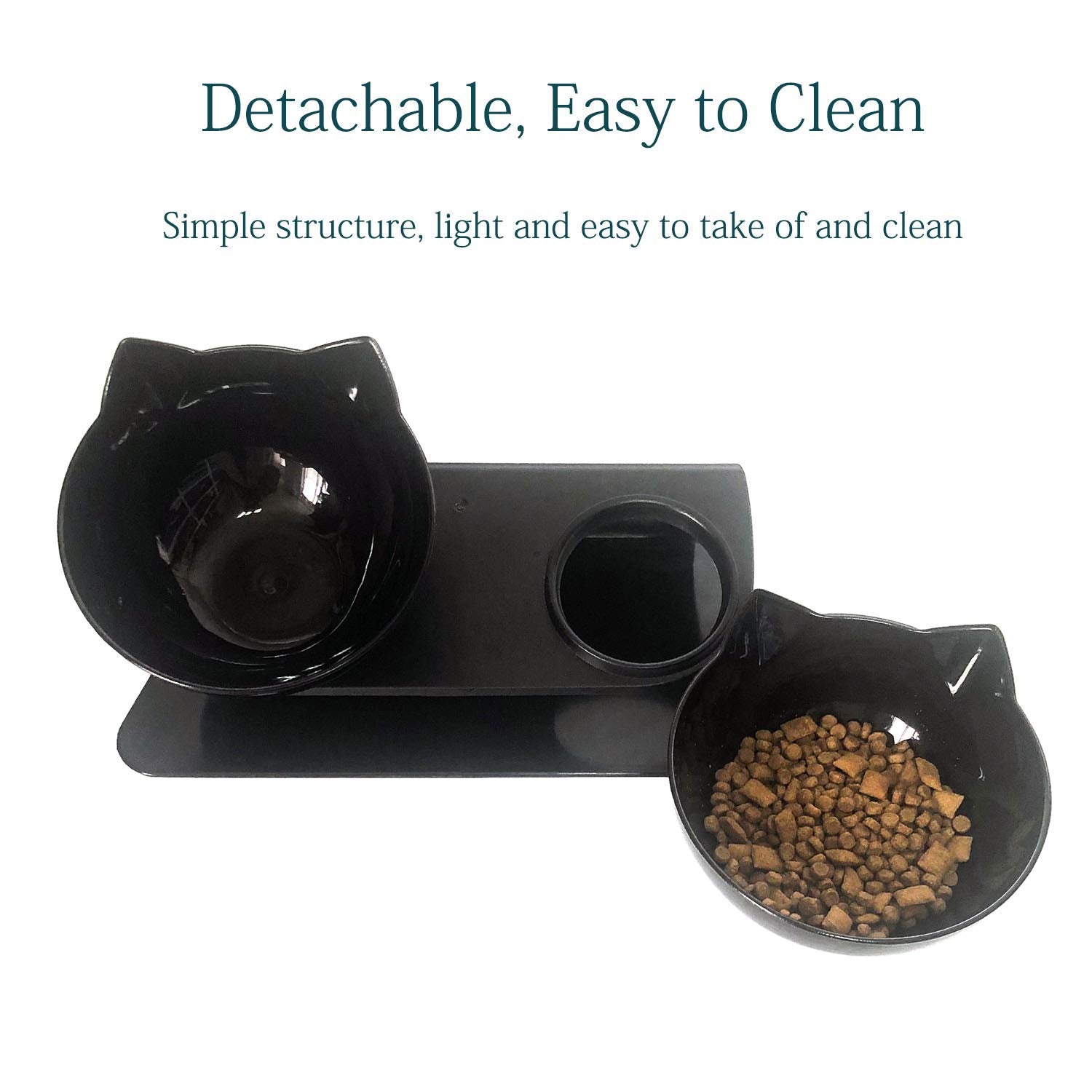 Luck Dawn Double Elevated Cat Bowls with Raised Stand, 15 Tilted cat Bowl Design Neck Guard Stand Raised Pet Food Water Feeder B