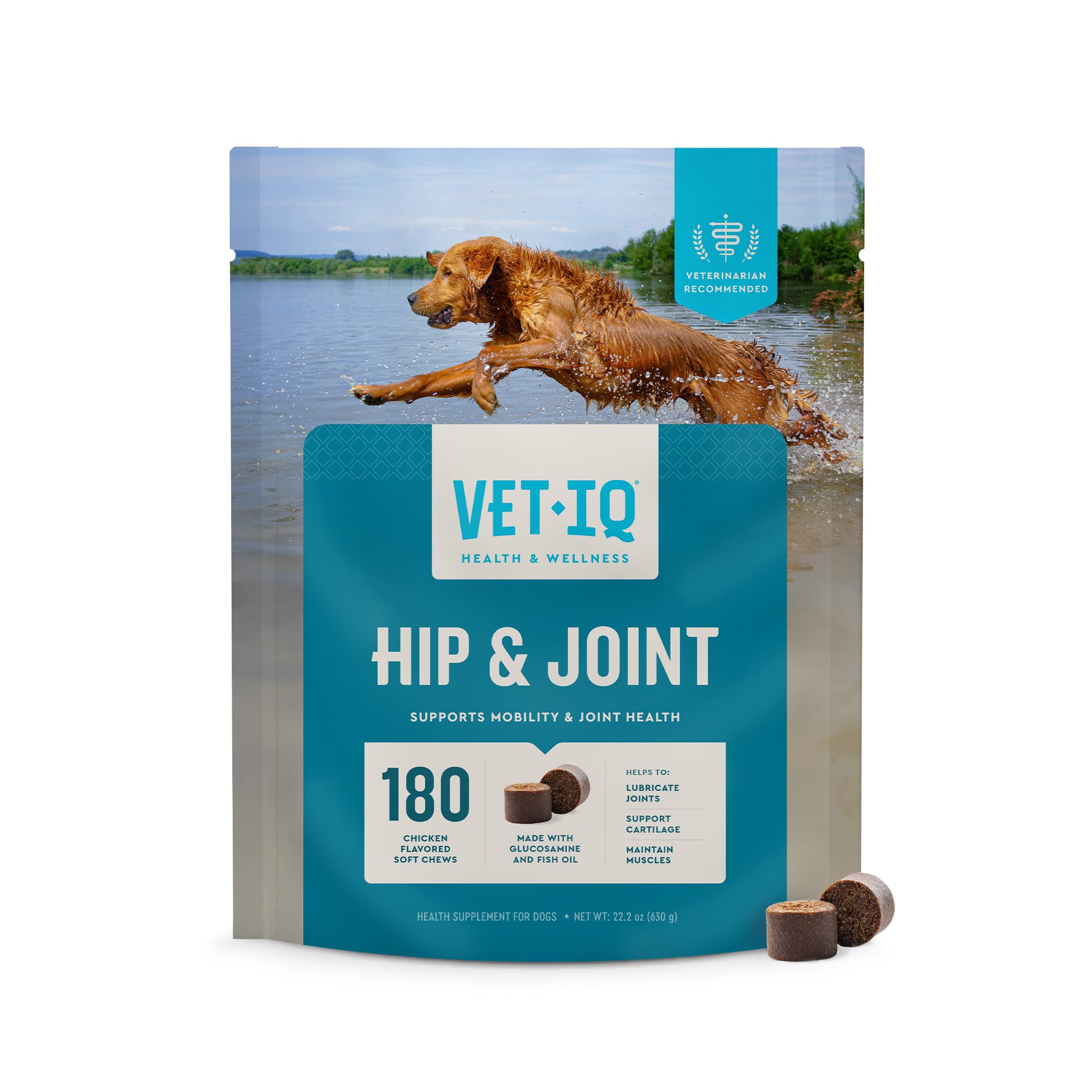 VetIQ Glucosamine Hip & Joint Supplement for Dogs, 180 Soft Chews, Dog Joint Support Supplement with MSM and Krill, Dog Health S