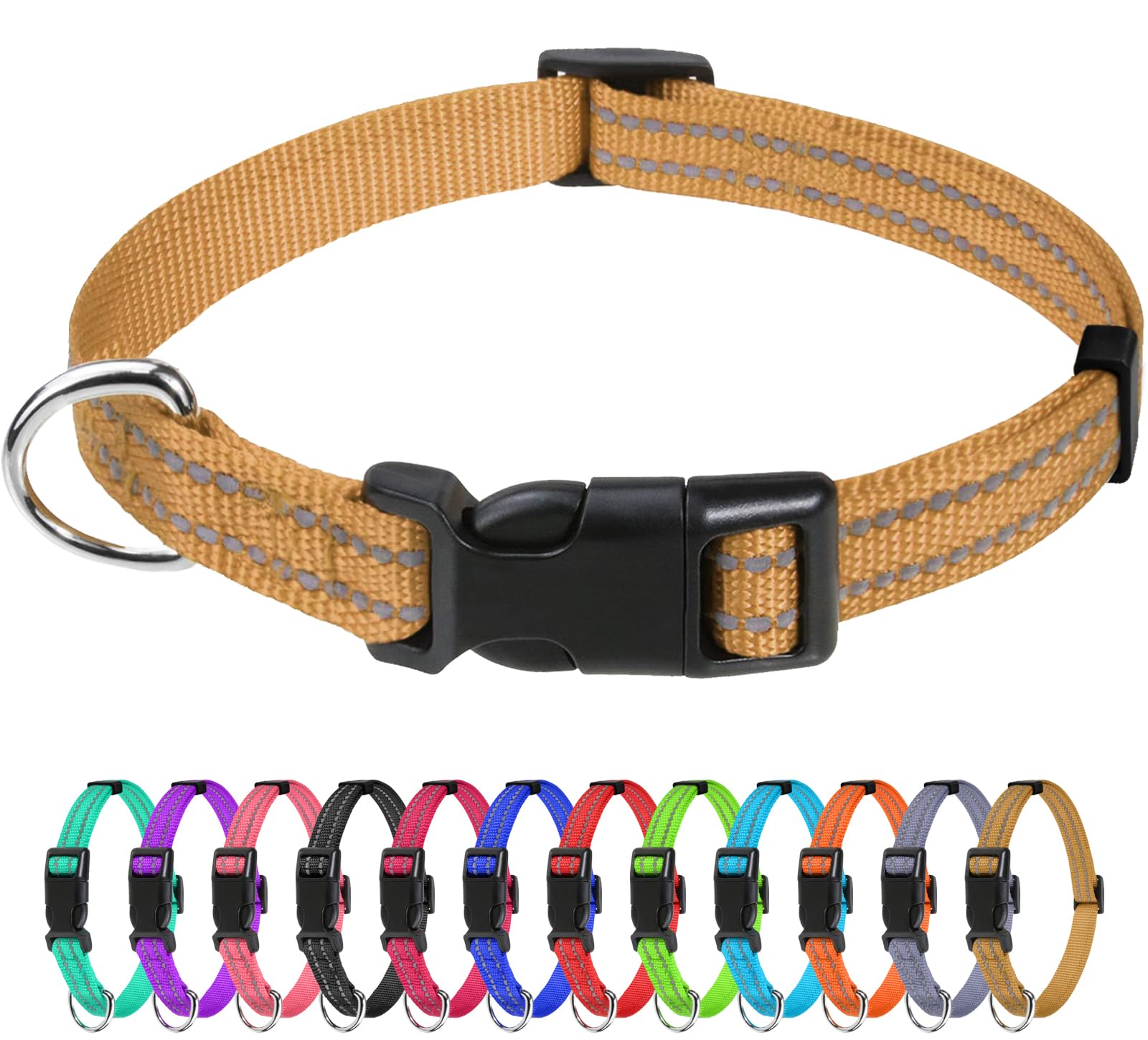 Tagme Reflective Nylon Dog Collars, Adjustable Classic Dog Collar With Quick Release Buckle For Extra Small Dogs, Khaki, 5/8' Width