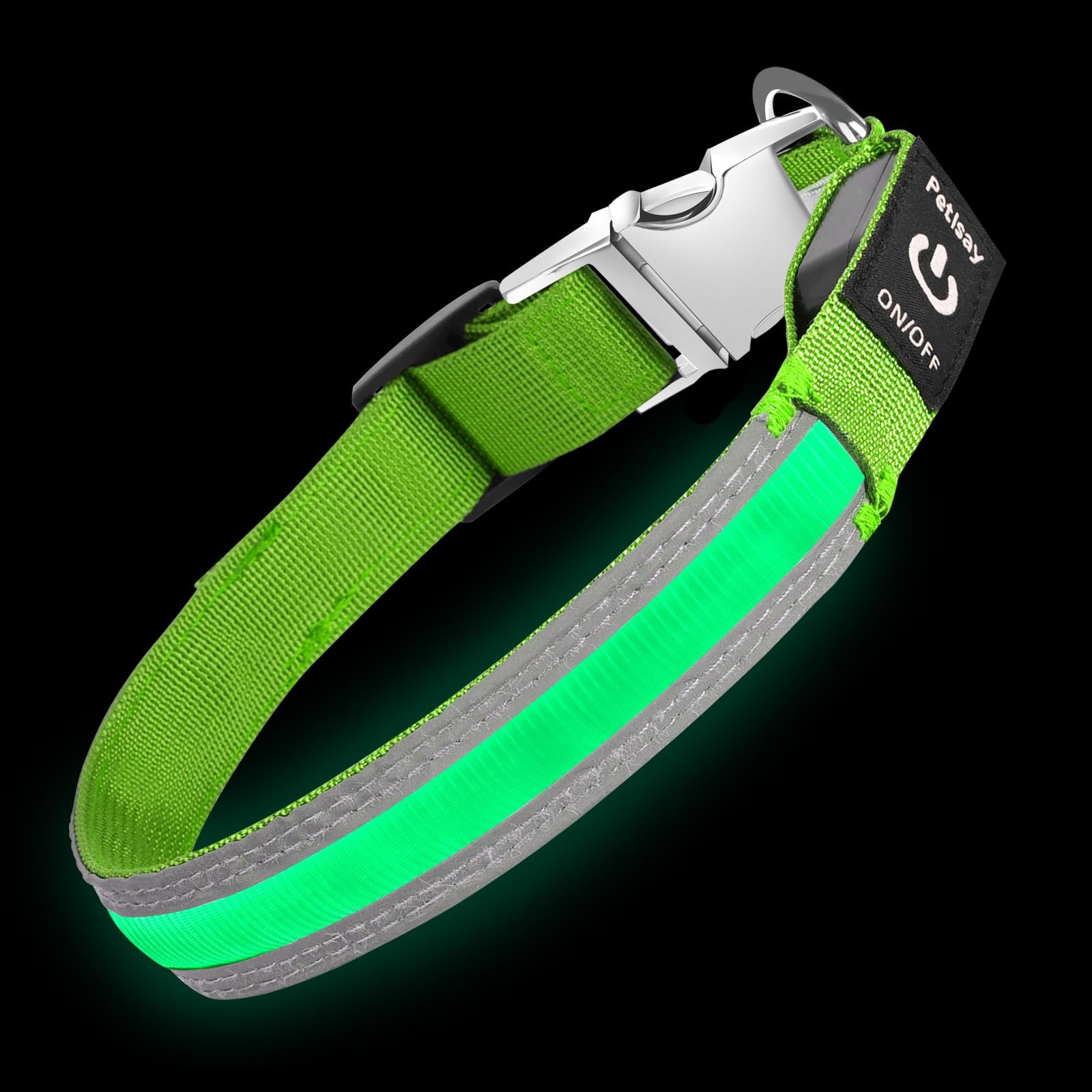 Petisay Led Dog Collar Metal Buckle - Heavy Duty Light Up Collars - Rechargeable Ip68 Waterproof - Lighted Dog Collar For Night 
