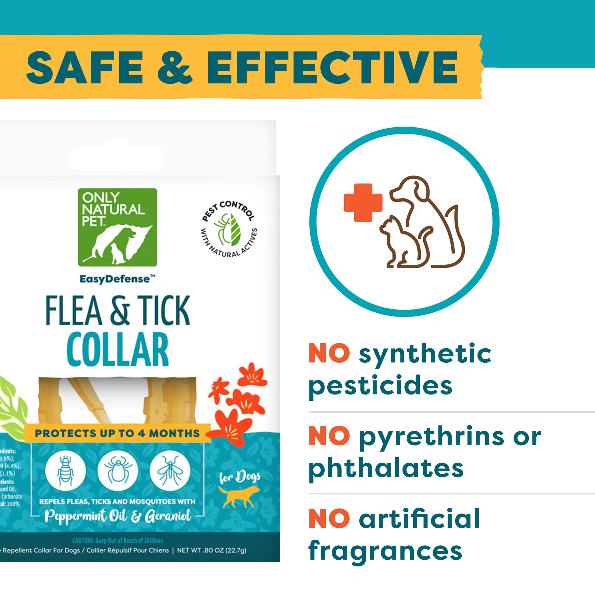 Only Natural Pet EasyDefense Flea & Tick Dog Collar - Canine Flea Control Collars - One Size Fits All - Pet Care That Protects u