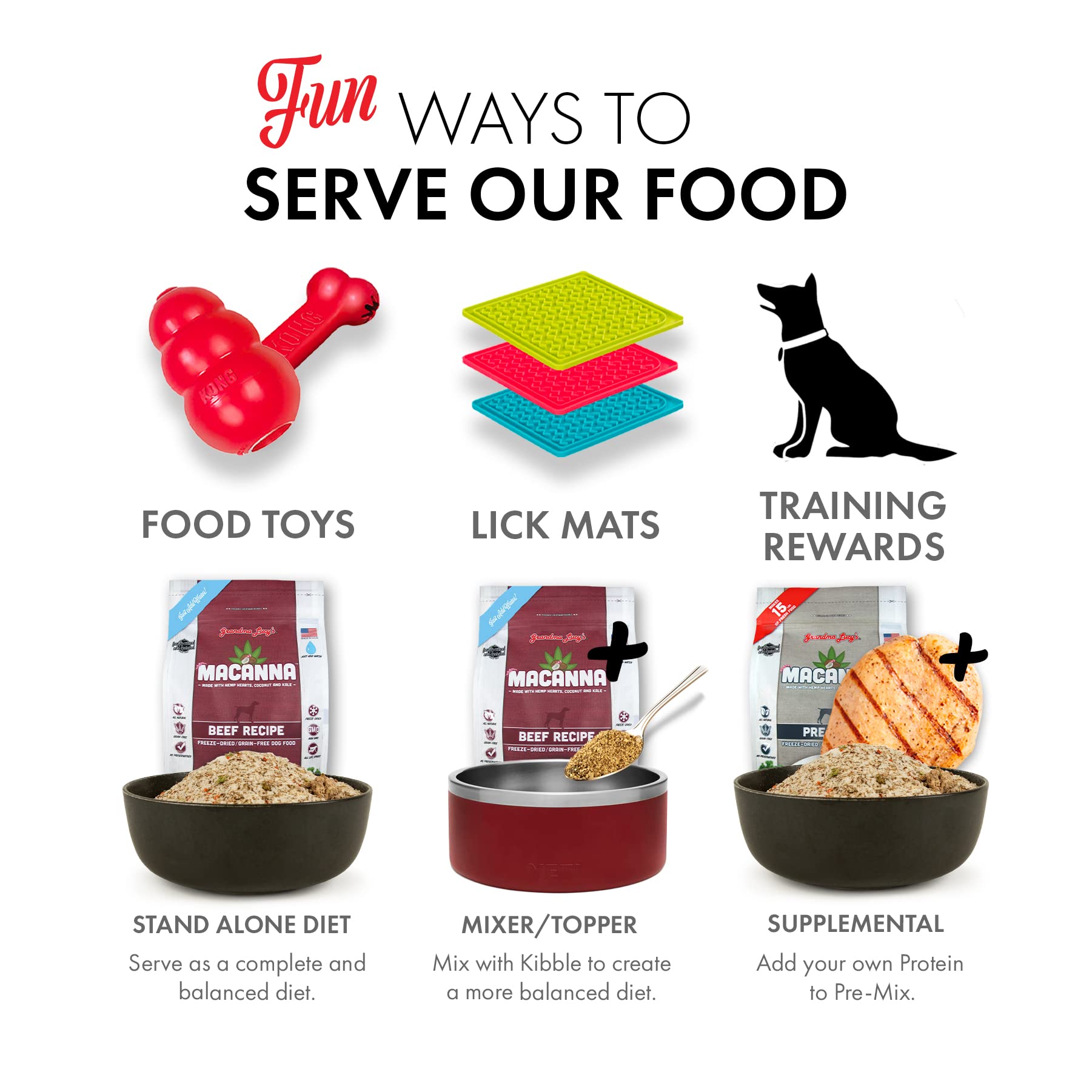 Grandma Lucy's Macanna Freeze-Dried Dog Food, Grain Free Beef Recipe, 3Lb Bag