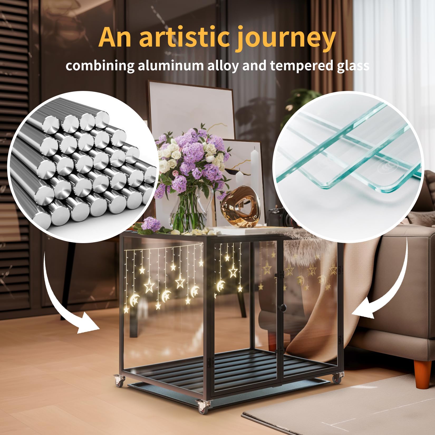 Bingopaw Clear Dog Crate Furniture: Extra Large Dog Crate Table Made By Hard Transparent Tempered Glass With Great Airflow - Dec