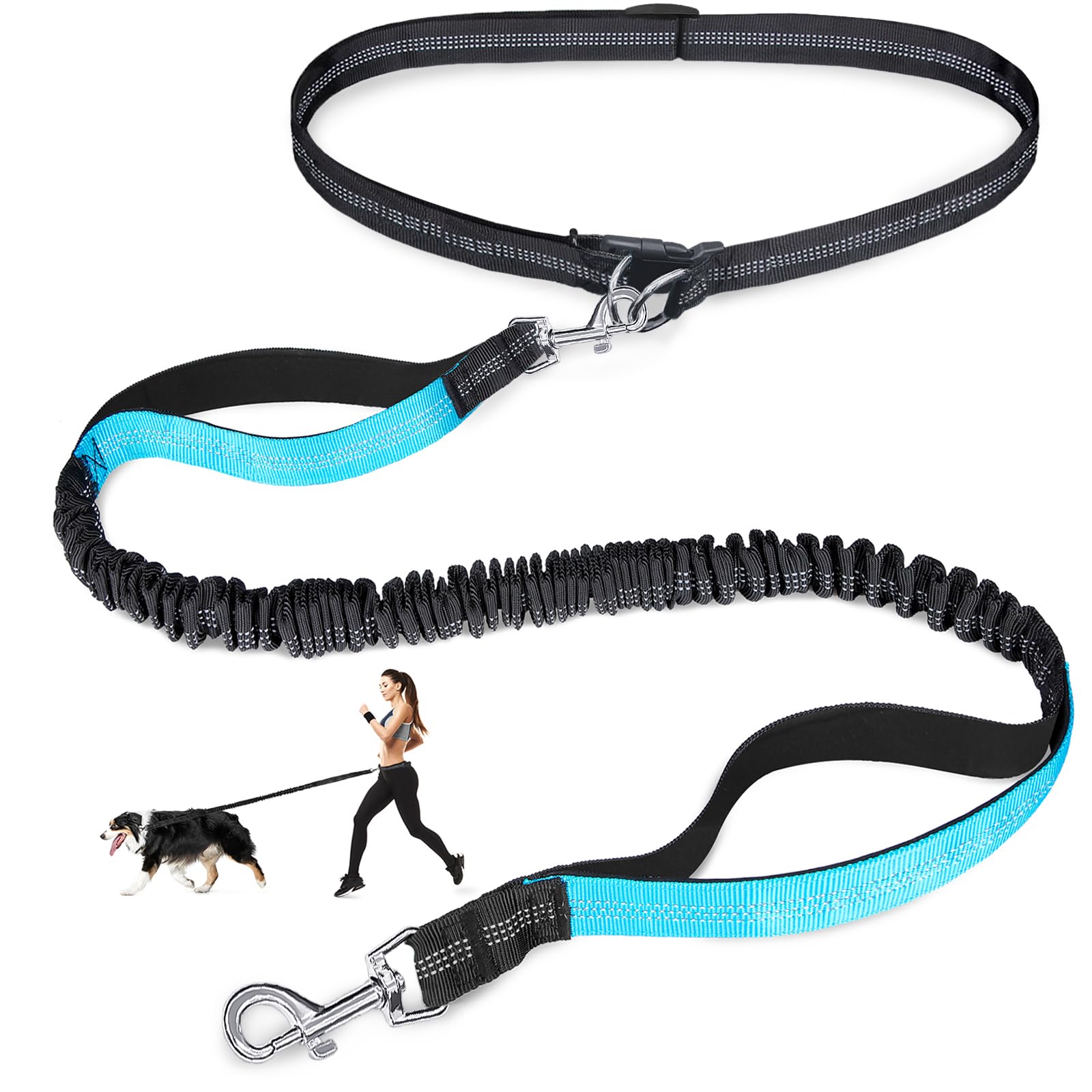 Laqibak Hands Free Dog Leash, Adjustable Waist Leash For Dog, Handle Bungee 4.2-6.7 Feet Long With Reflective Stitches For Walki