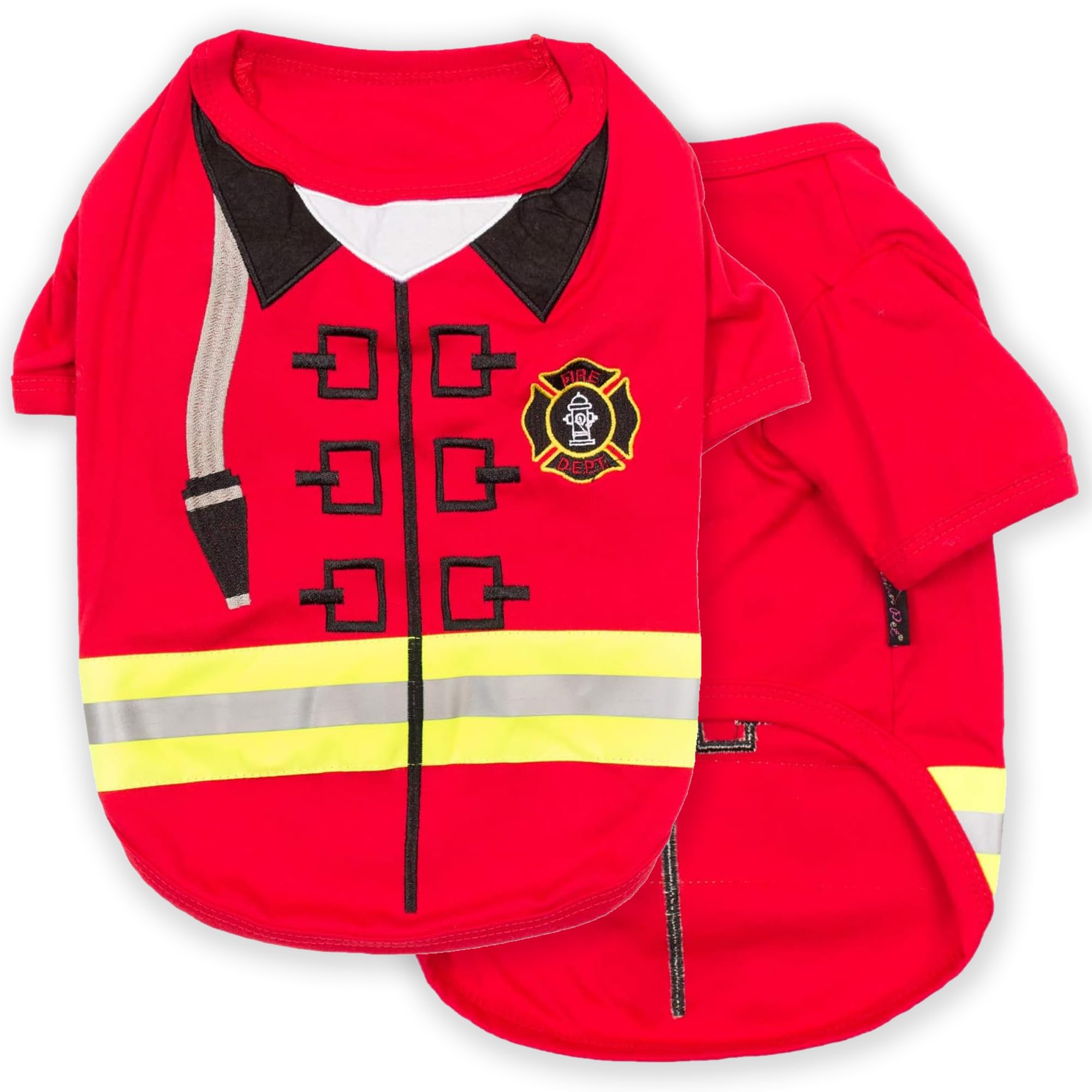 Parisian Pet Dog Shirt - Embroidered Dog Fireman Costume - 100% Cotton And Polyester Pet Clothes - Sleeved Halloween Outfit - Dog Costume Halloween - Red Dog Costumes For Large Dogs - 2Xl