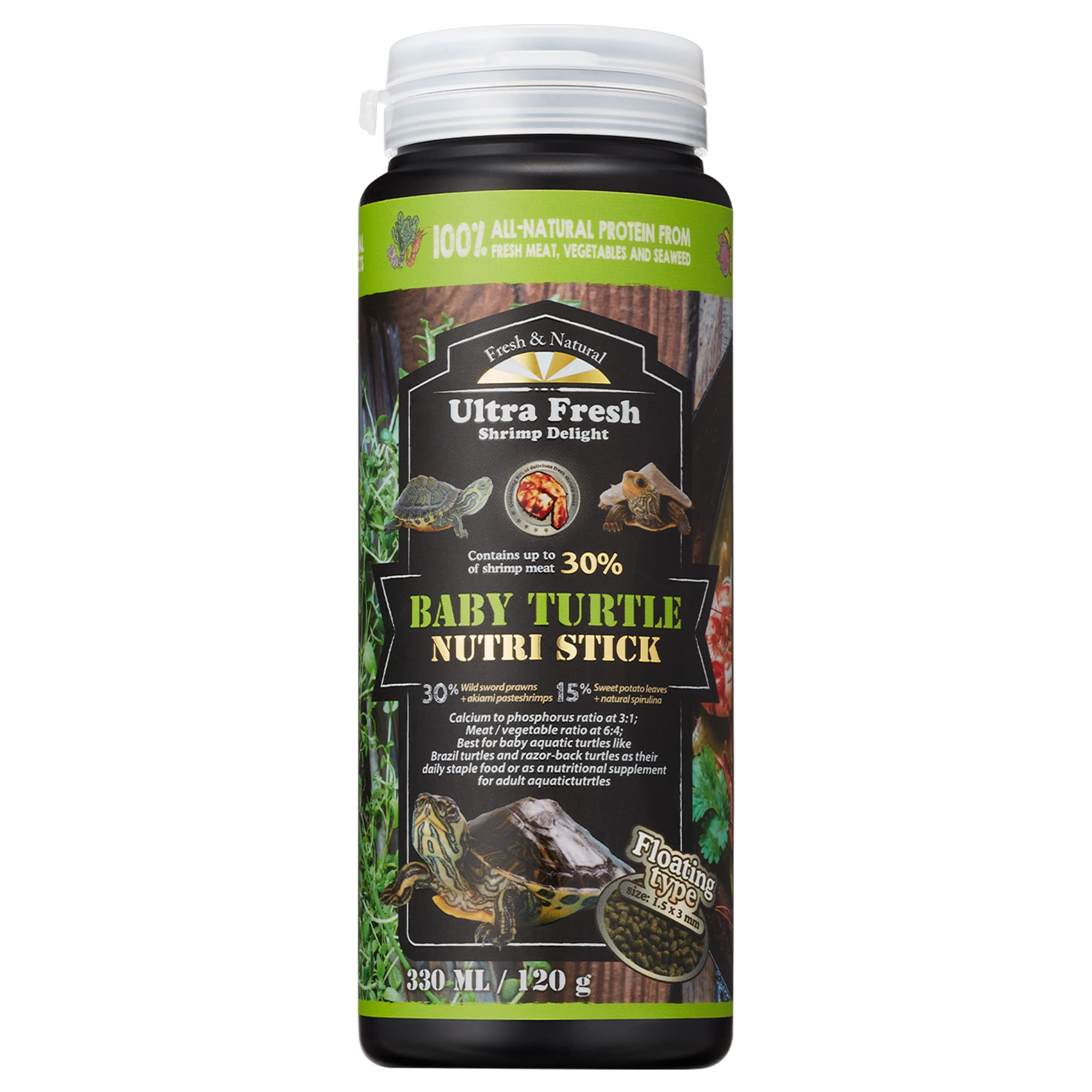 Ultra Fresh Floating Turtle Food, All Natural Ingredients, Wild Sword Prawn, Calcium Vitamin D Enriched for Picky Aquatic Baby T