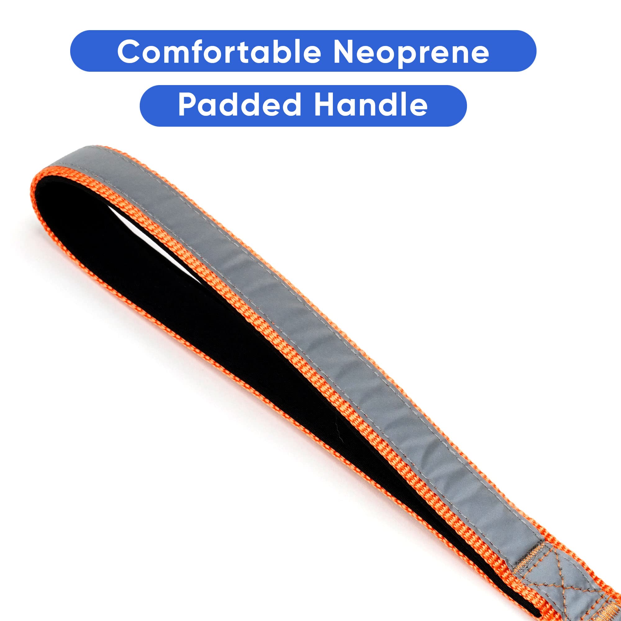 Pawtitas 6 Ft Padded Dog Leash With Comfortable Neoprene Padding Handle - Orange Lead | Medium Reflective Dog Leash With Highly Reflective Band Perfect For Medium And Large Dogs And Puppies.
